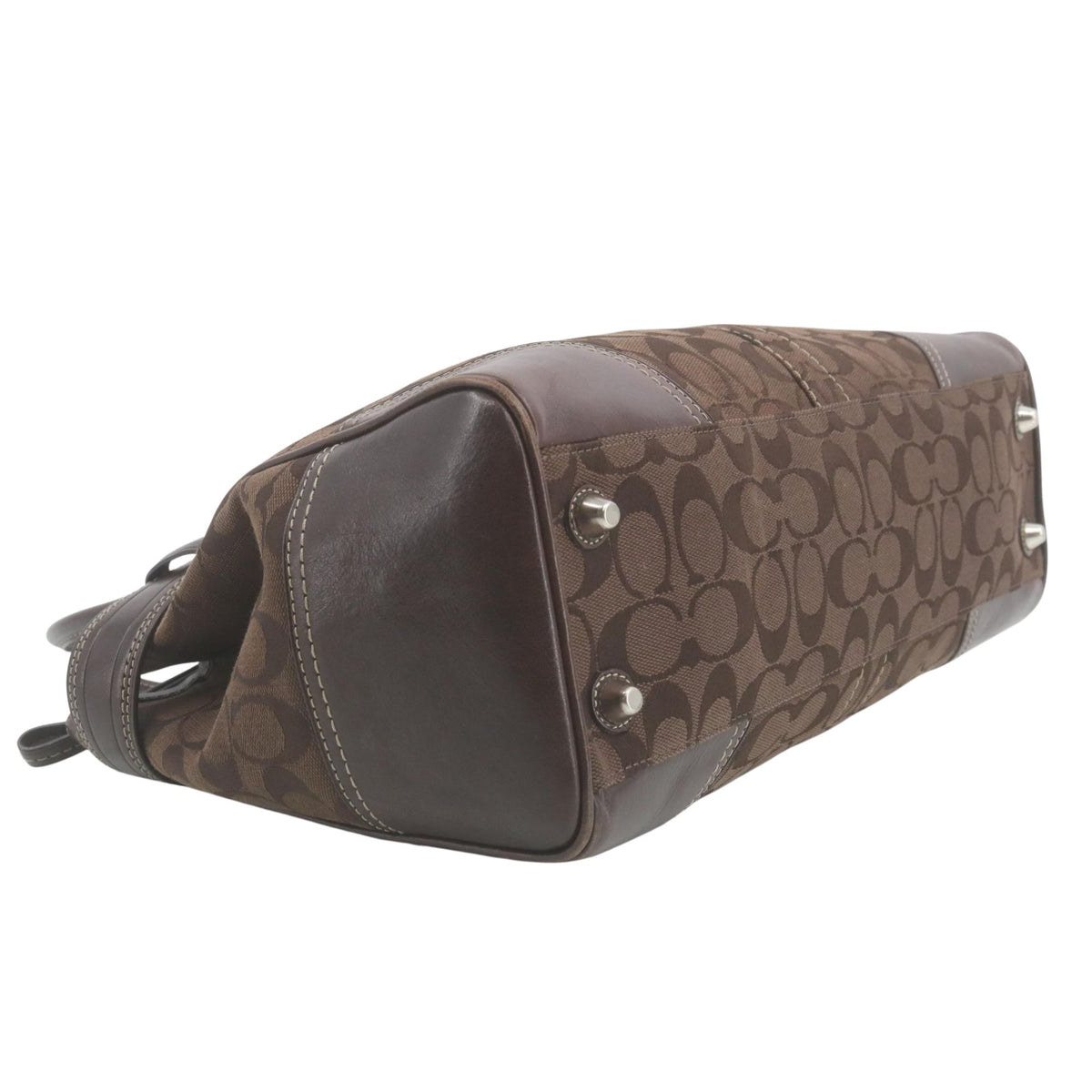 Coach Signature Horsebit – Bolso vintage de lona jacquard marrón y piel con herrajes plateados