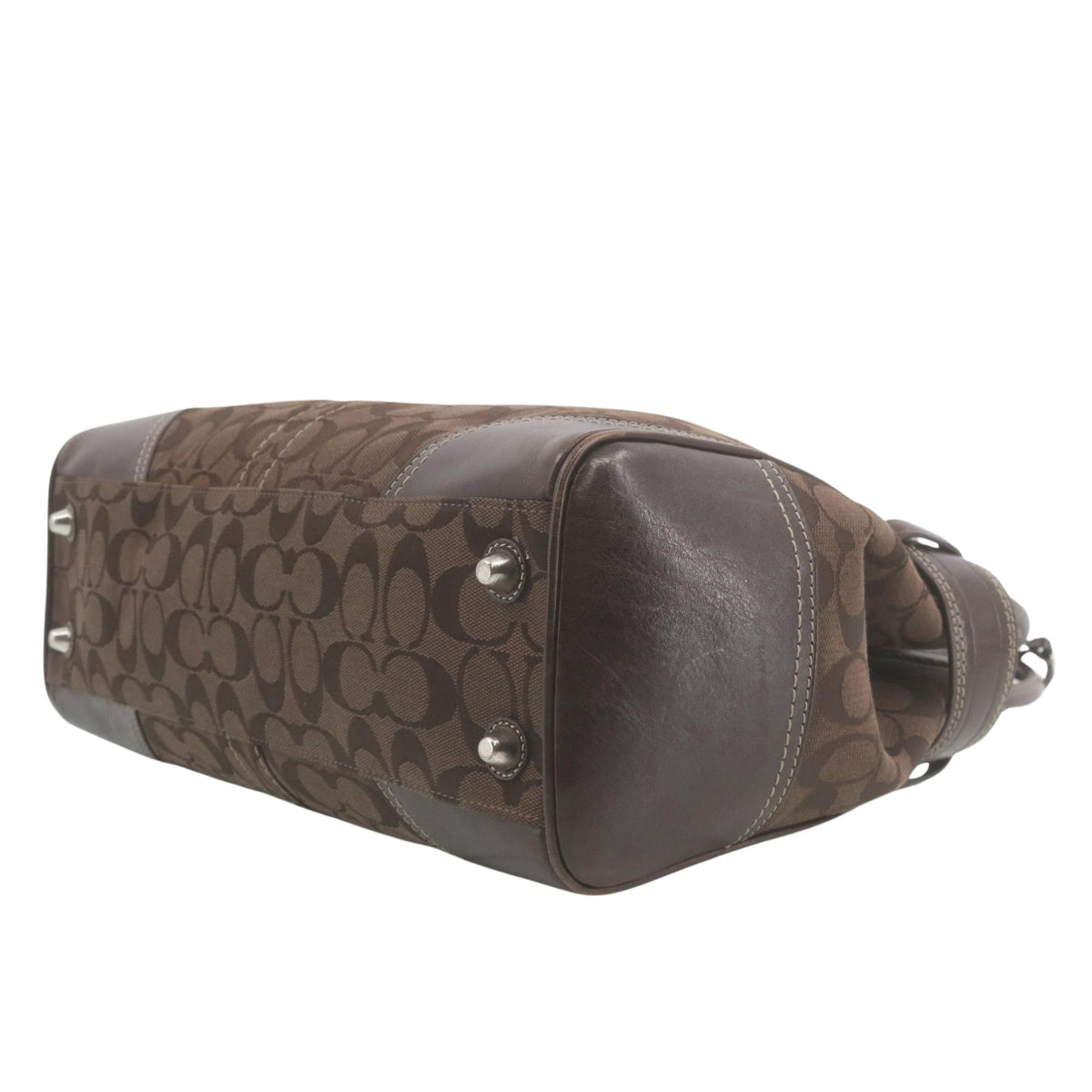 Coach Signature Horsebit – Bolso vintage de lona jacquard marrón y piel con herrajes plateados