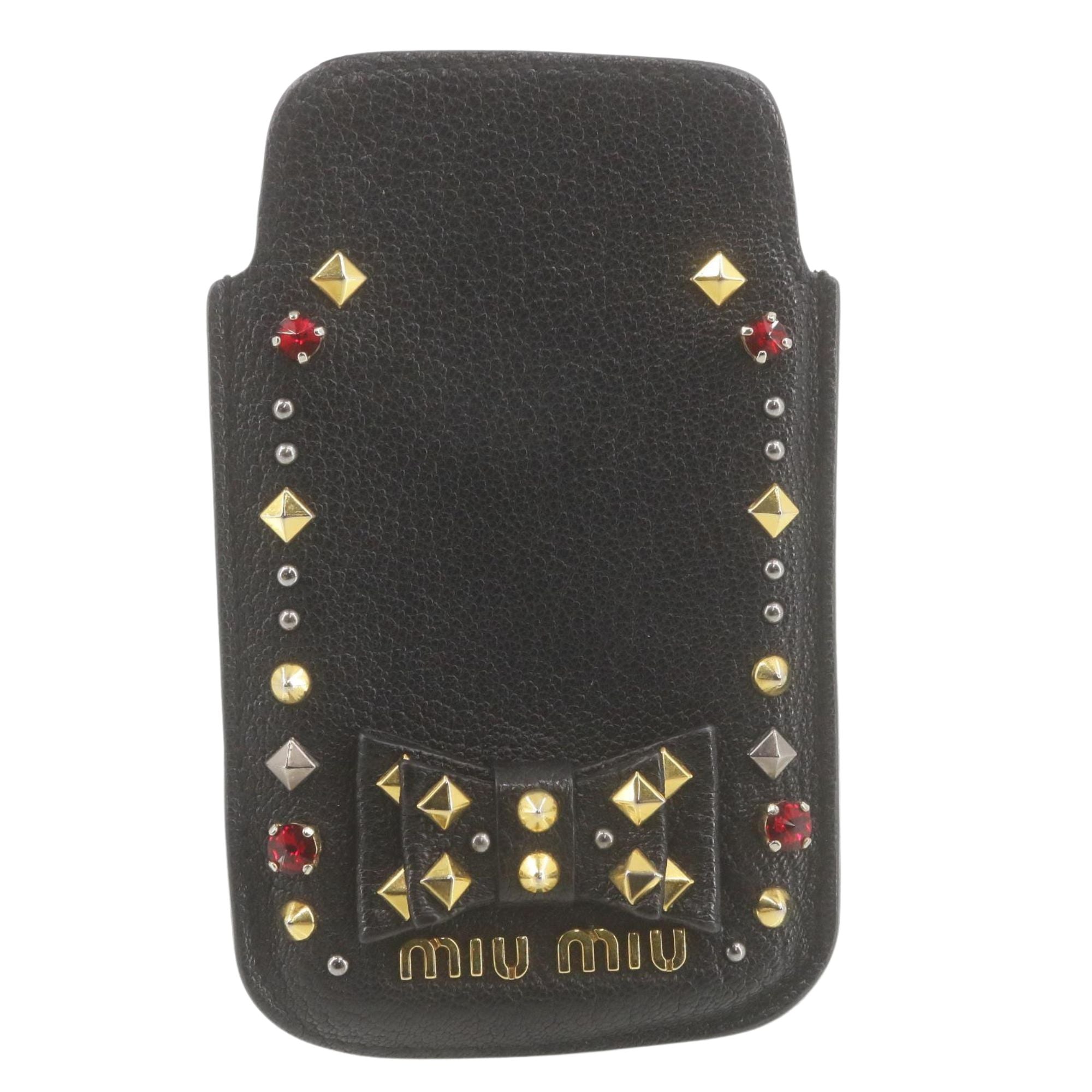 Miu Miu Funda de Móvil / Mini Pouch Negra con Tachuelas y Cristales