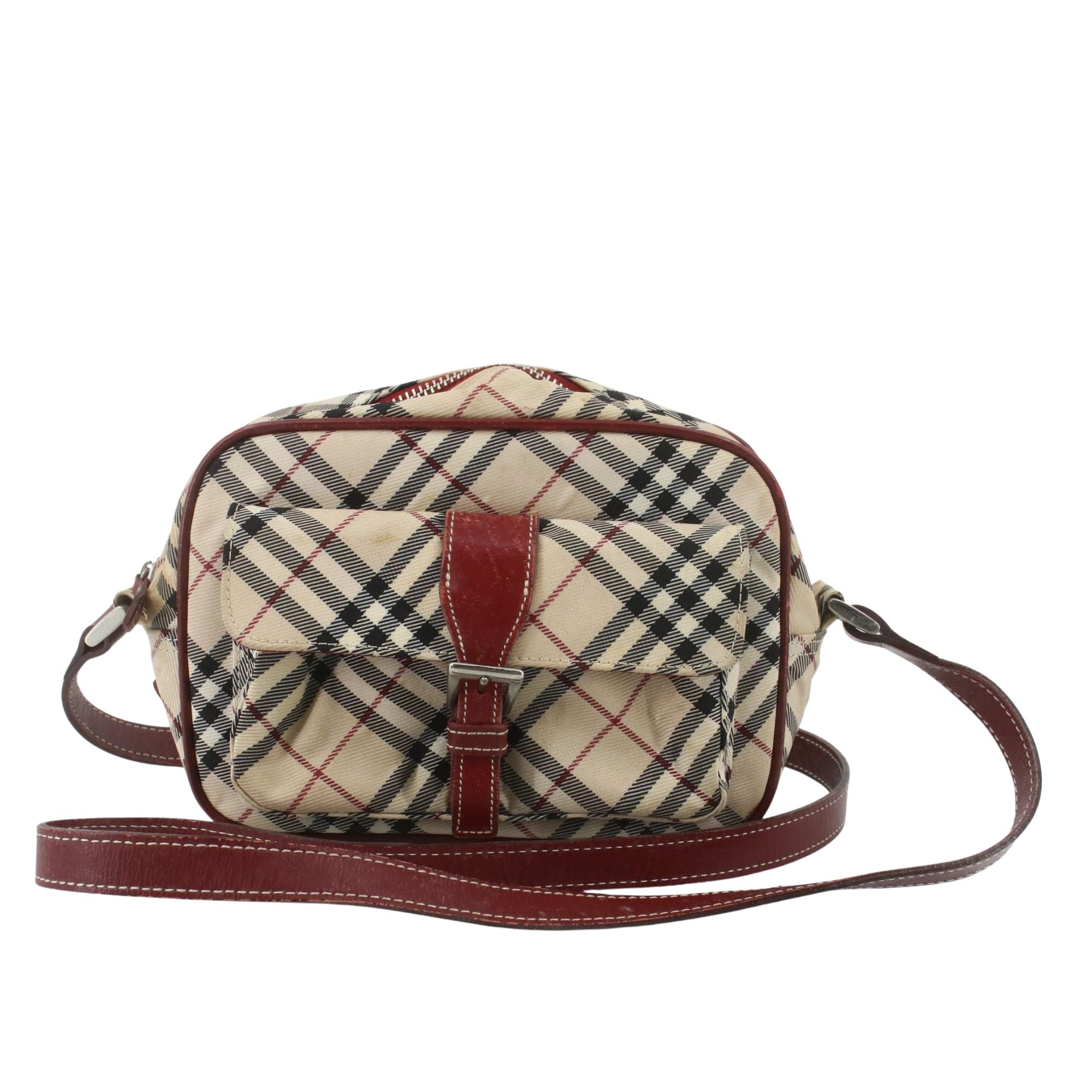 Burberry Blue Label Bandolera Canvas Nova Check Beige y Burdeos
