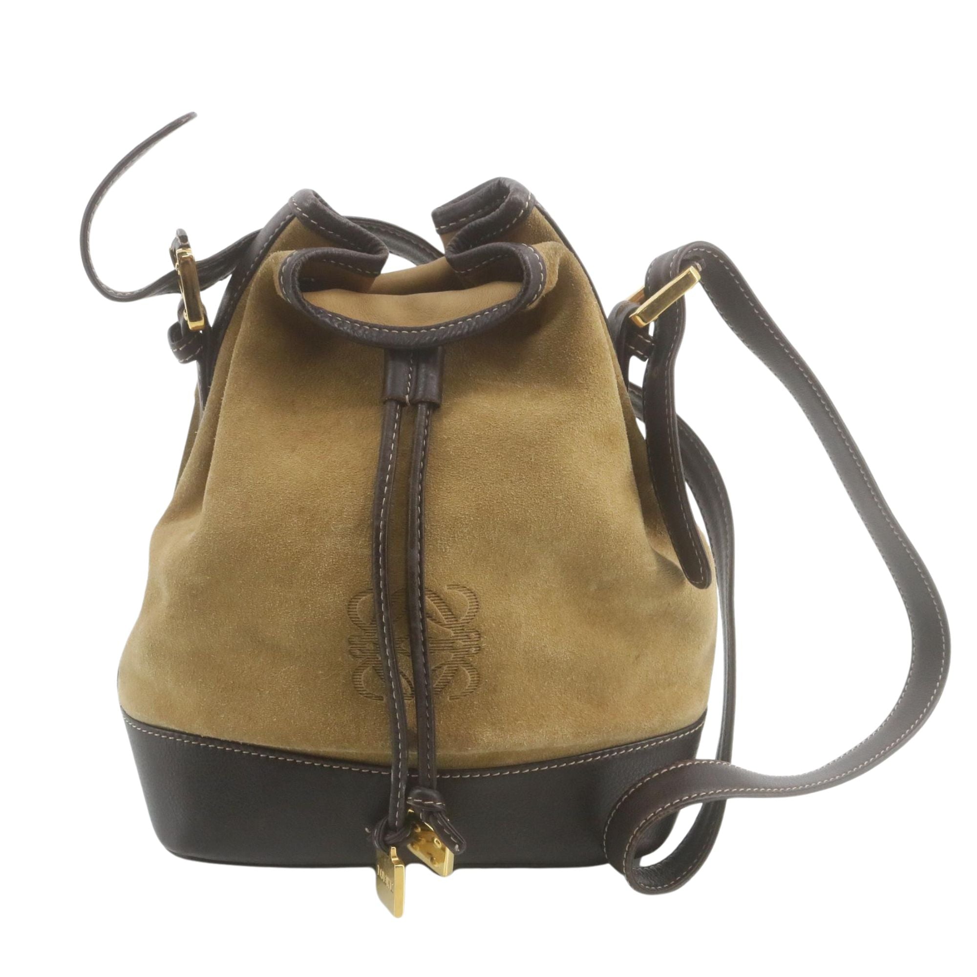 Loewe Bolso Bucket Vintage Ante Camel y Piel Marrón