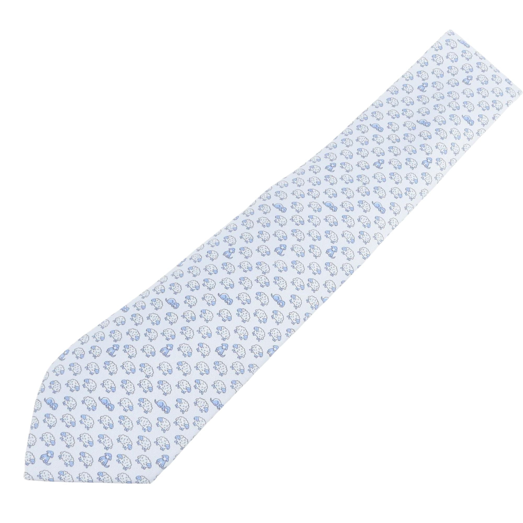 Corbata Hermès París de Seda con Motivo de Ovejas Azul Celeste