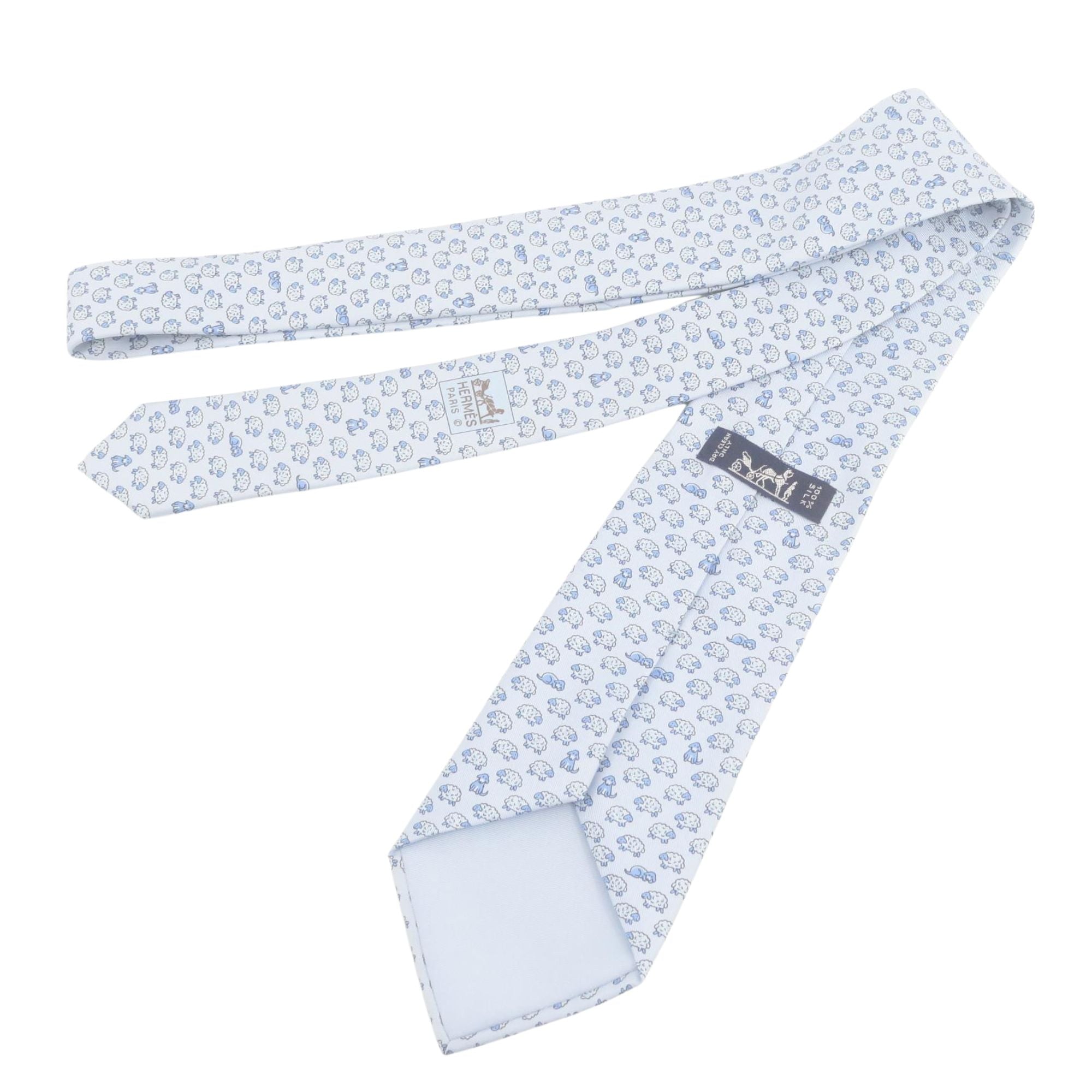 Corbata Hermès París de Seda con Motivo de Ovejas Azul Celeste