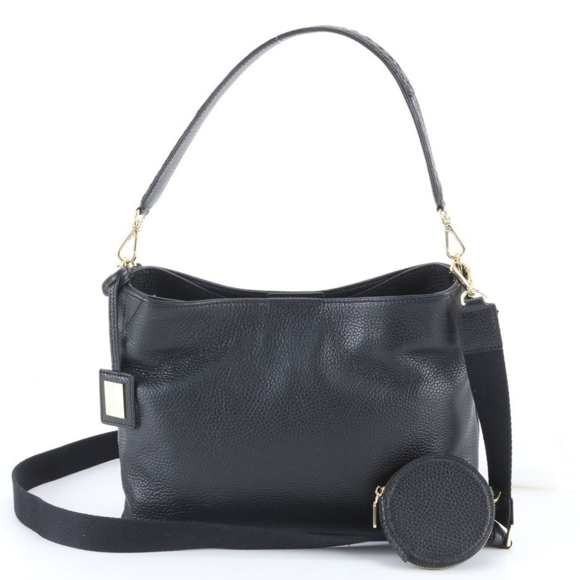 Leather Jewells Bolso Hobo Negro de Piel con Correa Bandolera y Monedero