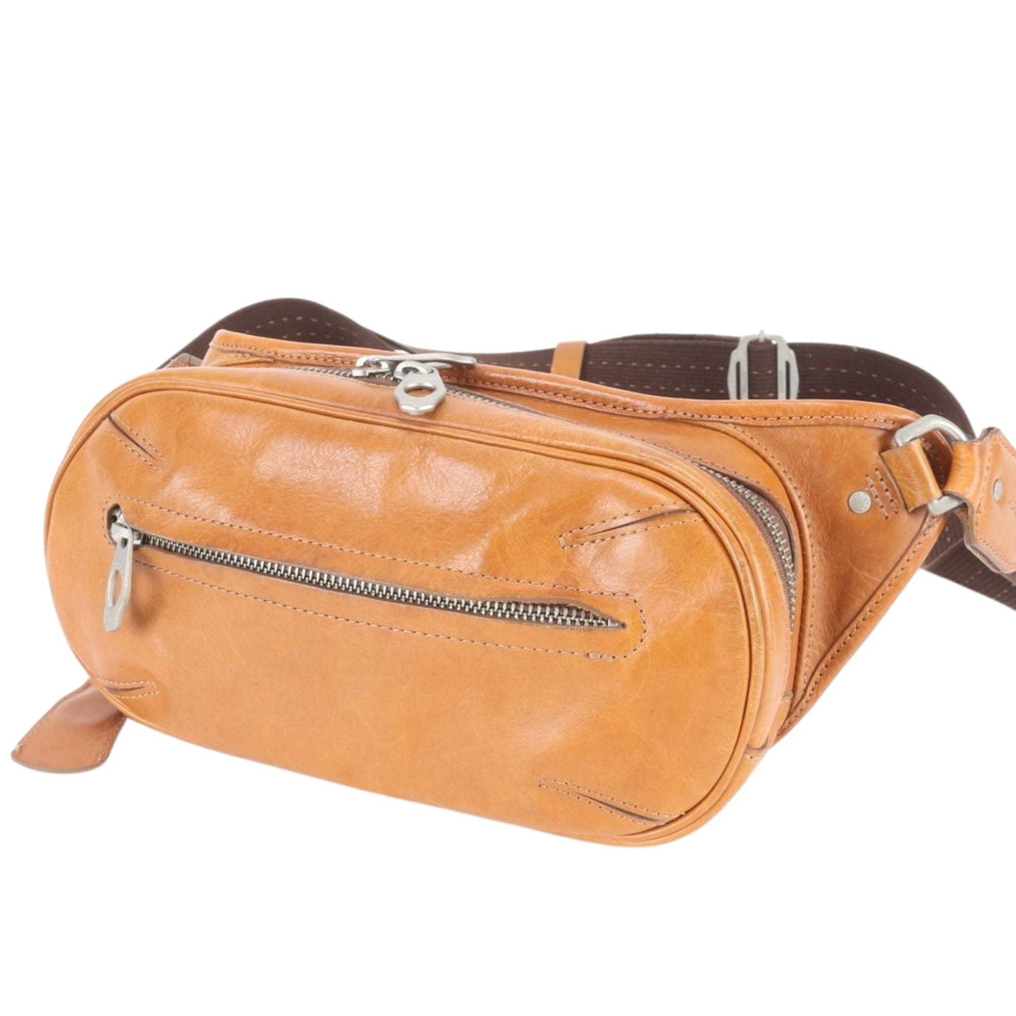 Aniary Riñonera Bandolera de Piel Natural Camel Made in Japan