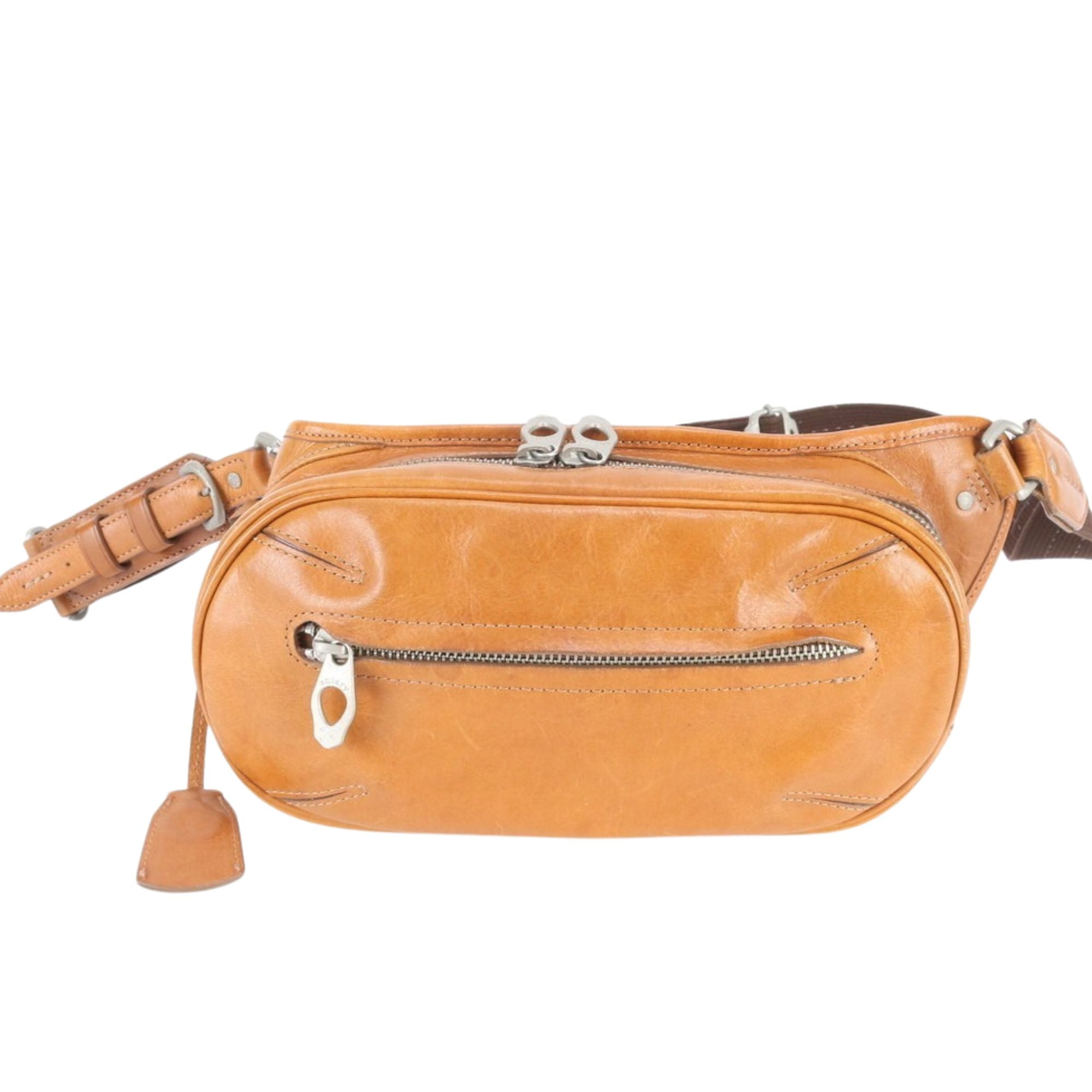 Aniary Riñonera Bandolera de Piel Natural Camel Made in Japan