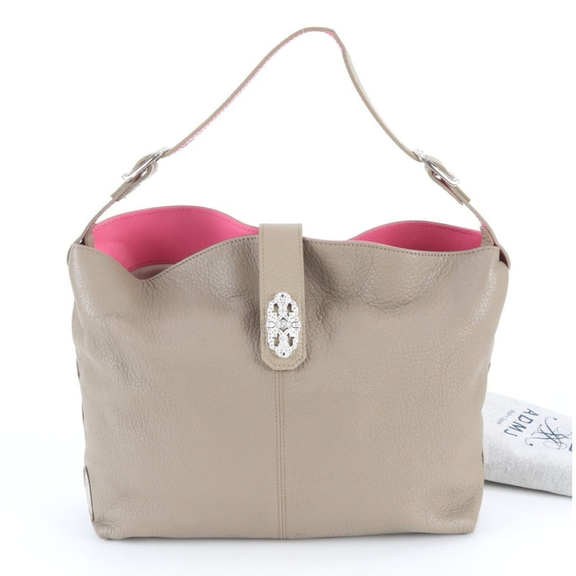 ADMJ Accessoires De Mademoiselle Hobo Bag de Piel Beige con Interior Rosa Made in Japan