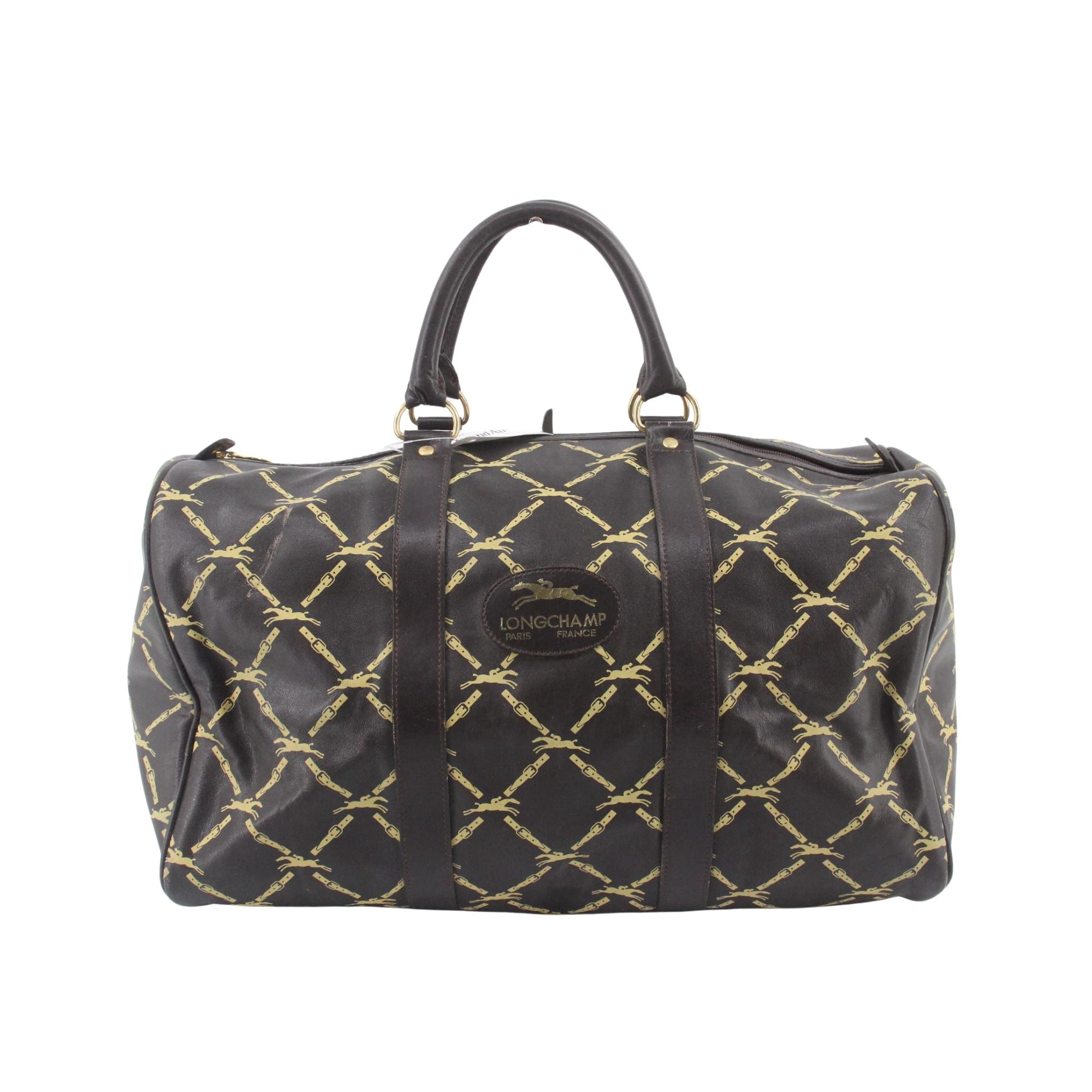 Longchamp Vintage Travel Bag en cuero marrón con estampado ecuestre