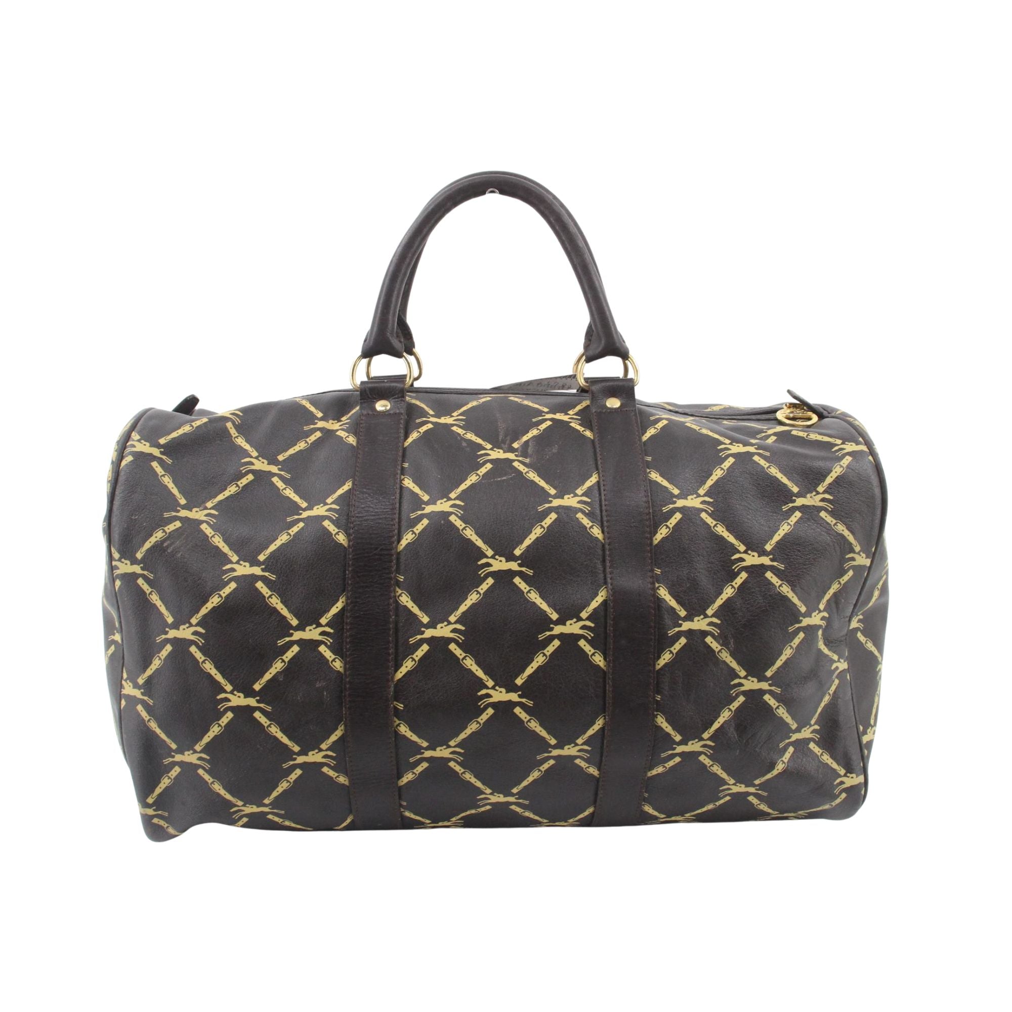 Longchamp Vintage Travel Bag en cuero marrón con estampado ecuestre