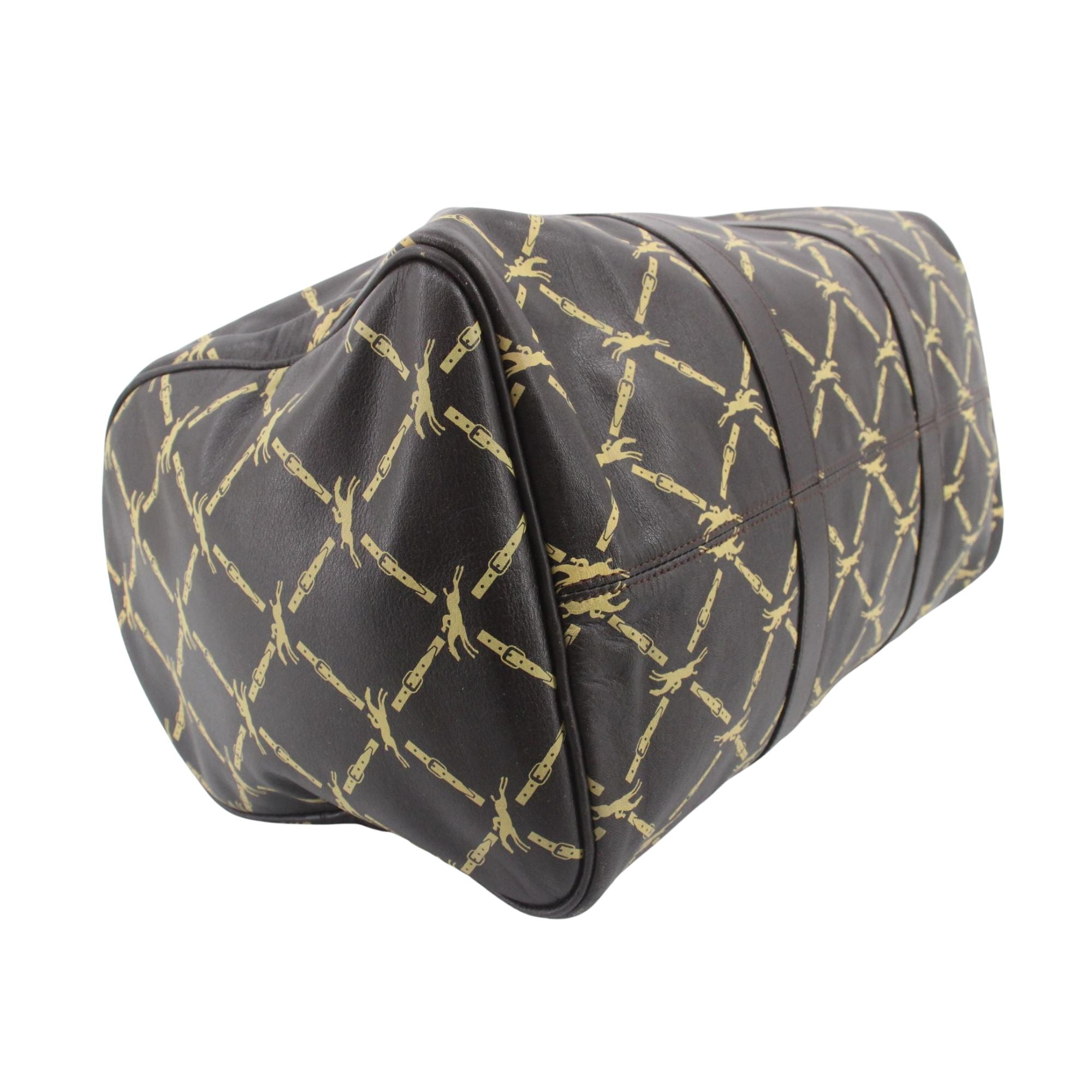 Longchamp Vintage Travel Bag en cuero marrón con estampado ecuestre