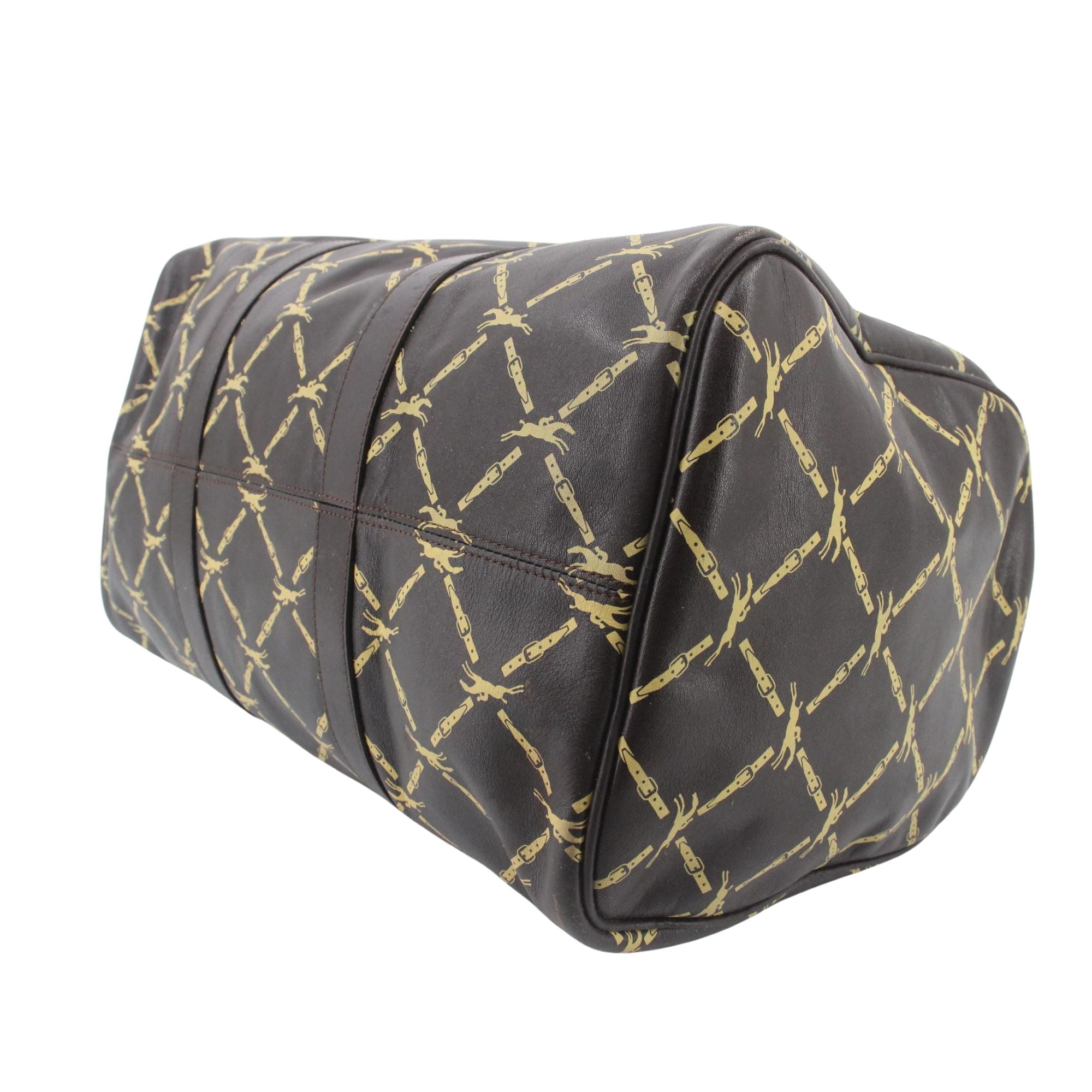 Longchamp Vintage Travel Bag en cuero marrón con estampado ecuestre