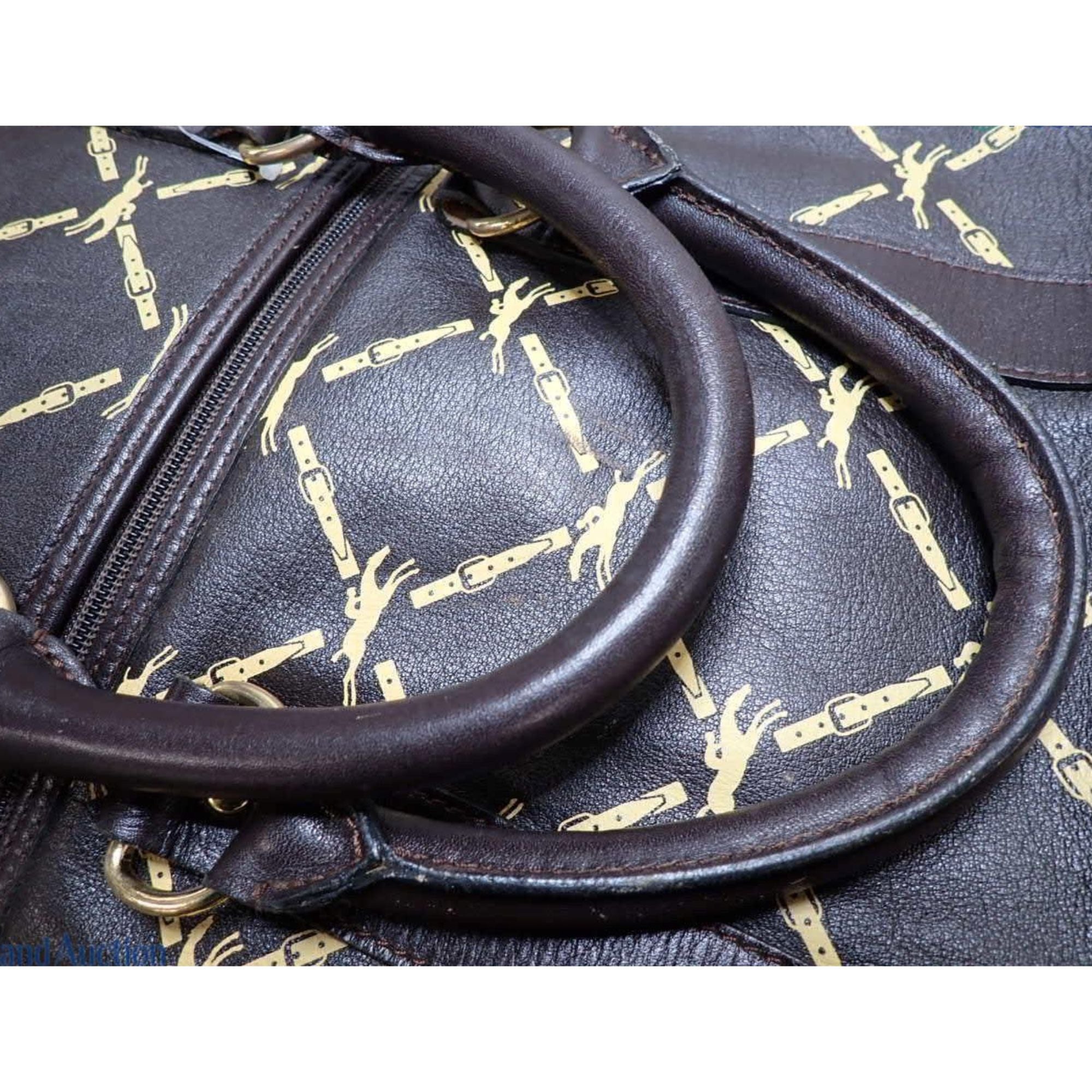 Longchamp Vintage Travel Bag en cuero marrón con estampado ecuestre