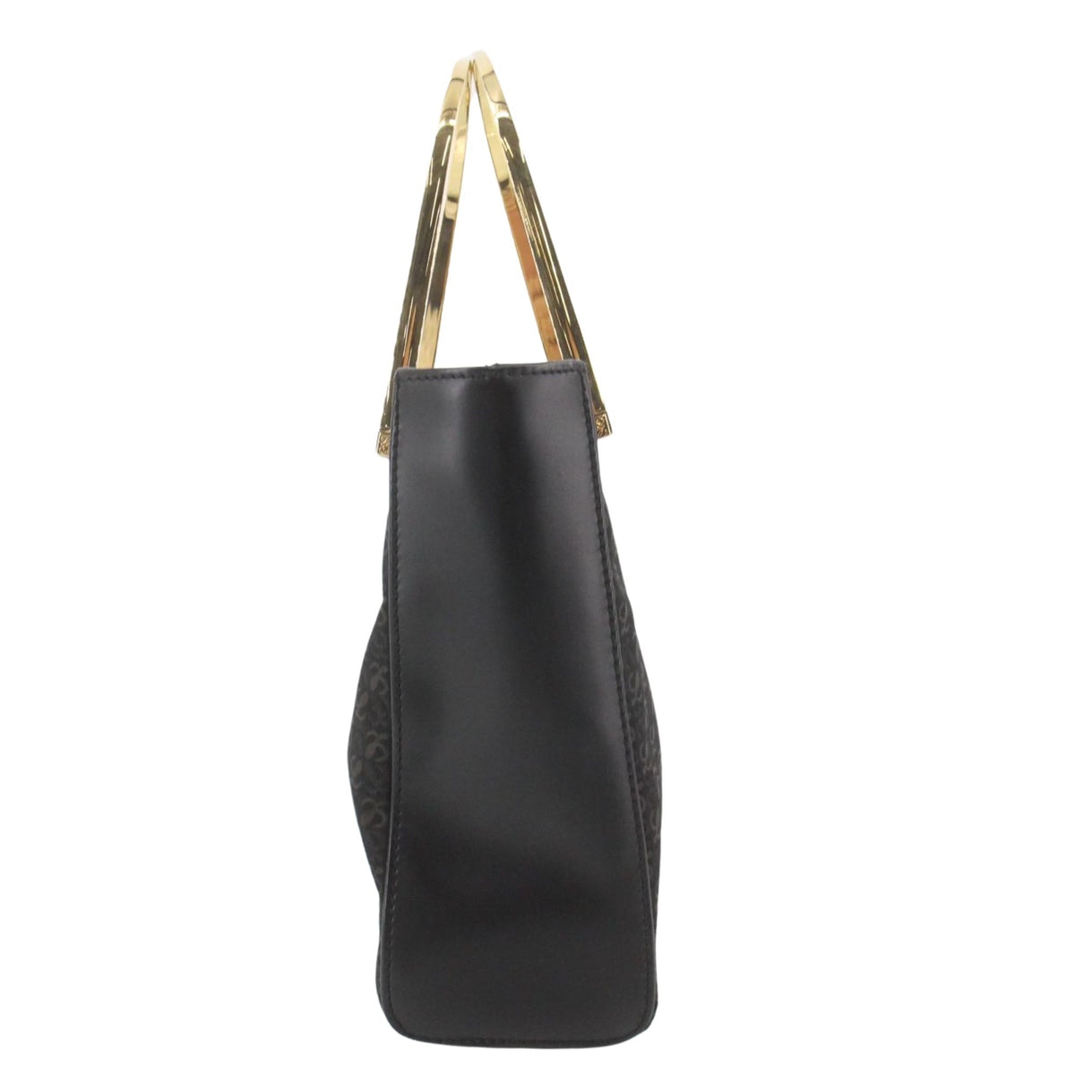 Loewe Madrid – Bolso vintage negro con monograma Anagrama y asas rígidas doradas
