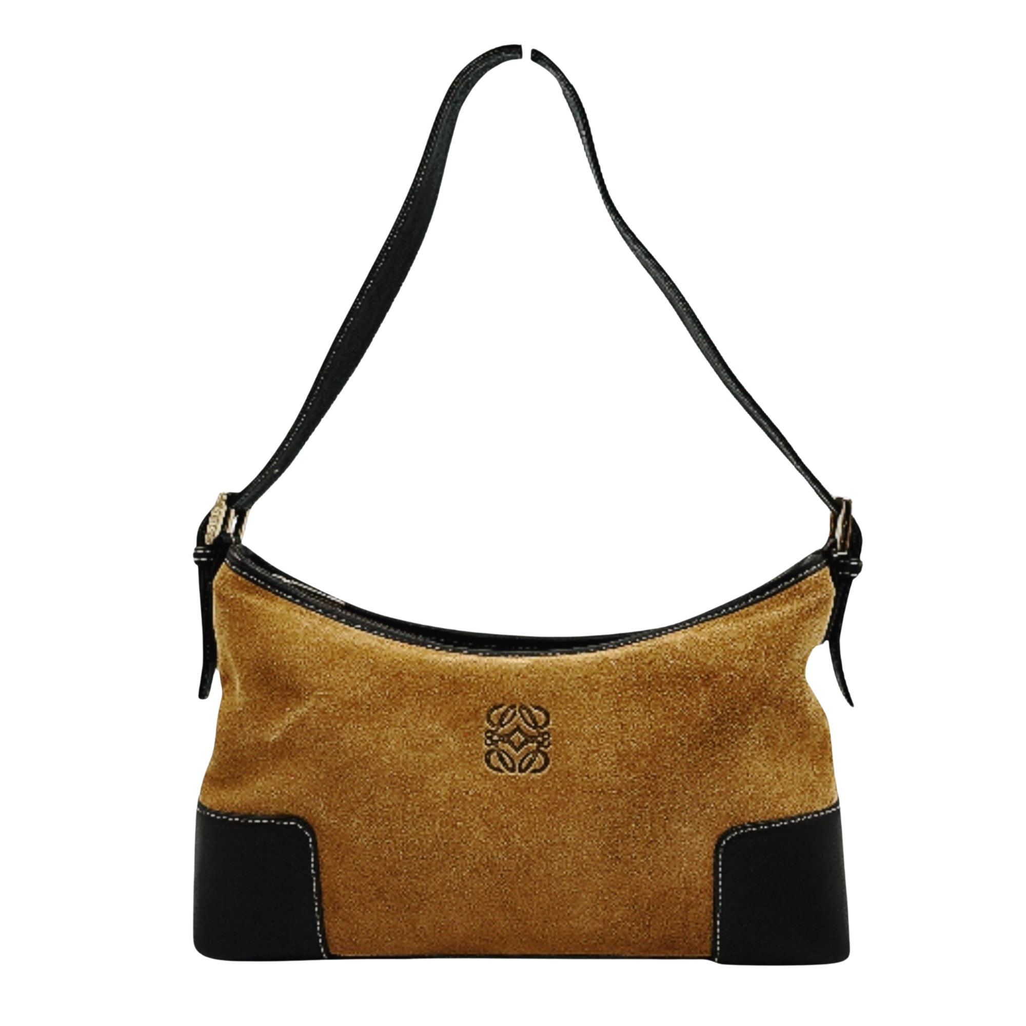 Bolso Loewe Vintage de ante camel y piel marrón – Elegancia artesanal española