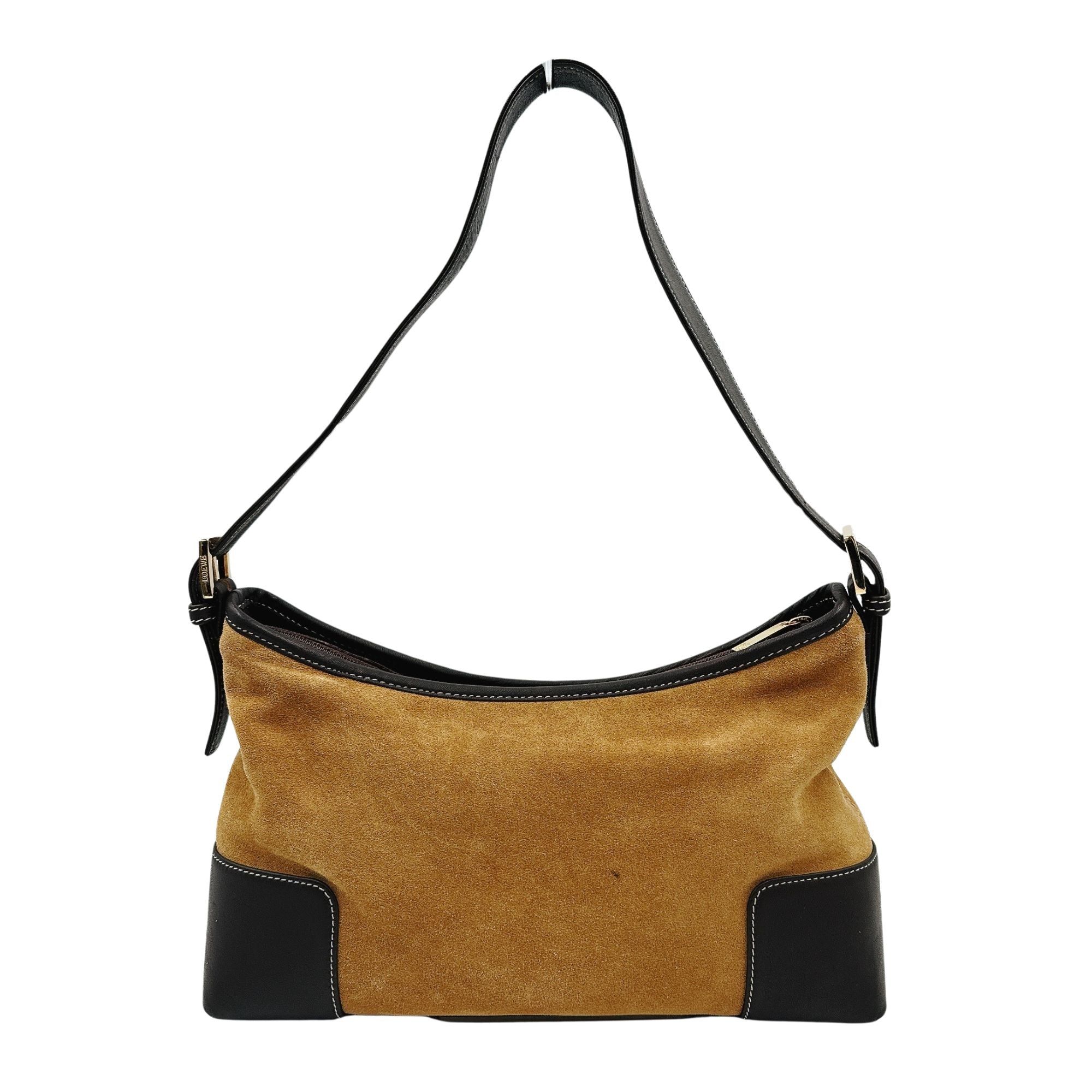 Bolso Loewe Vintage de ante camel y piel marrón – Elegancia artesanal española