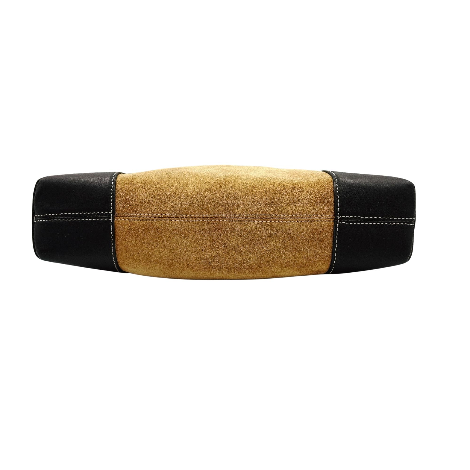 Bolso Loewe Vintage de ante camel y piel marrón – Elegancia artesanal española