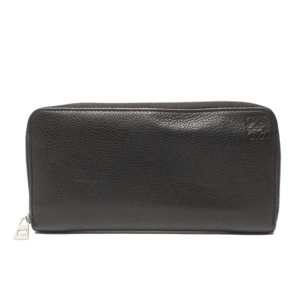 Loewe – Cartera larga de piel negra granulada con cremallera y anagrama