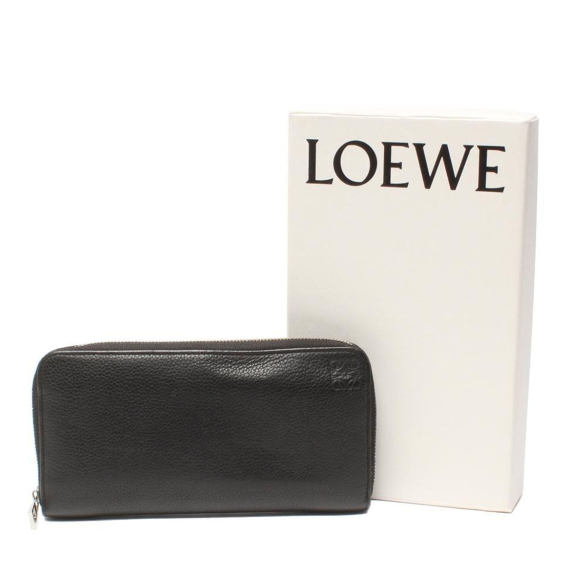 Loewe – Cartera larga de piel negra granulada con cremallera y anagrama