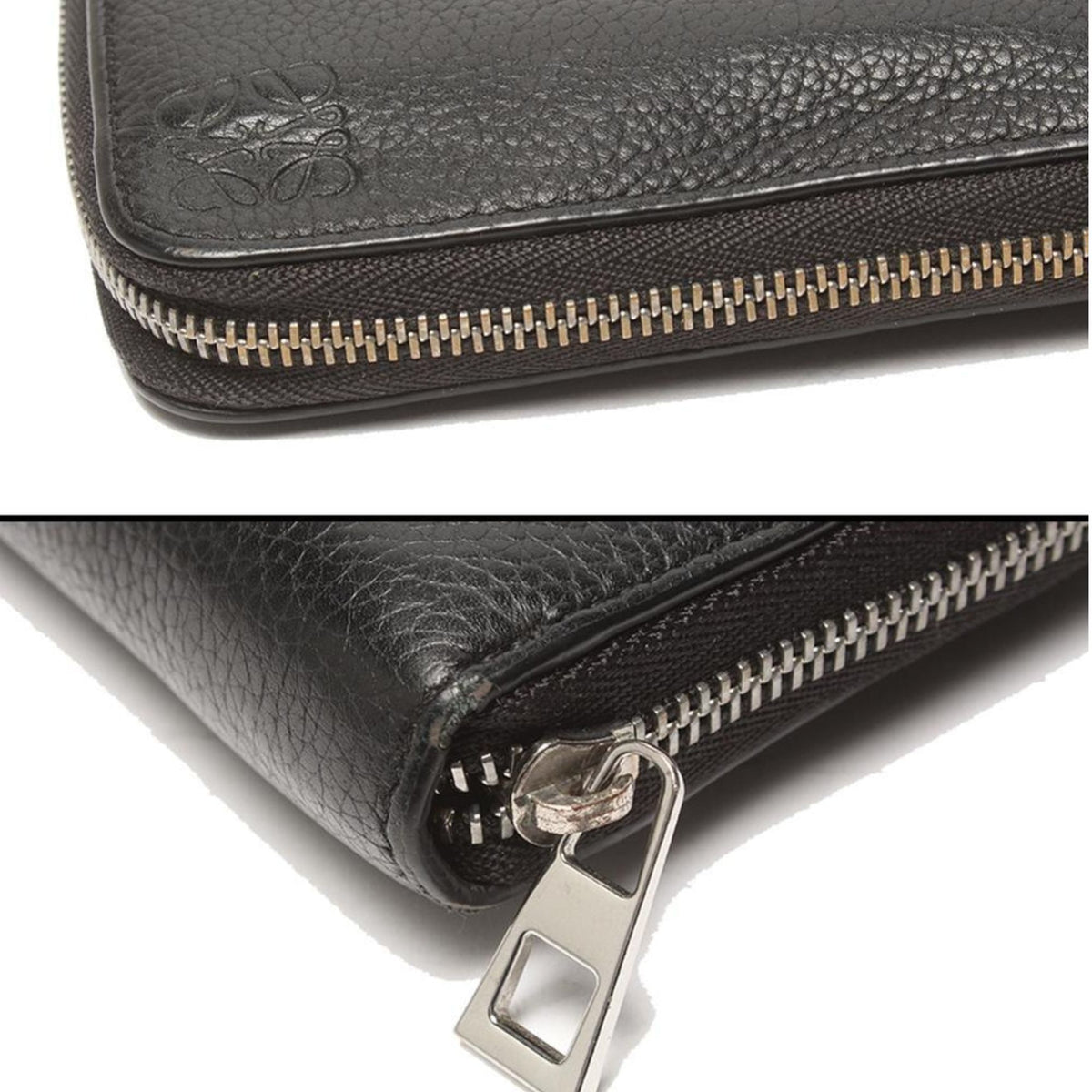 Loewe – Cartera larga de piel negra granulada con cremallera y anagrama