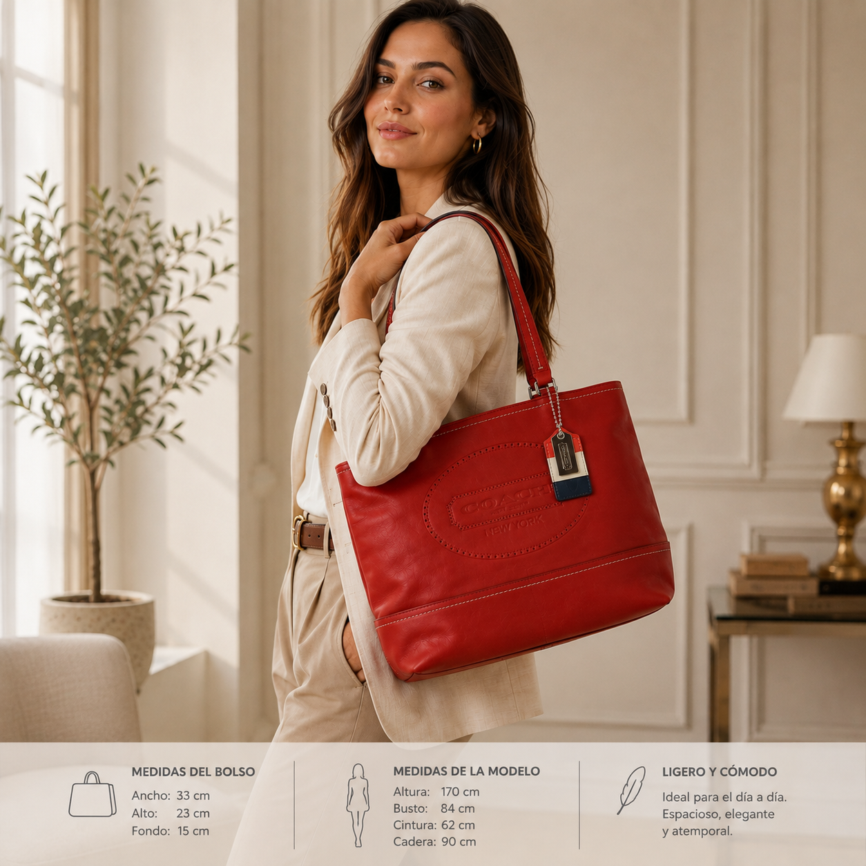 Coach Legacy Leather Tote rojo en piel – Bolso shopper de piel auténtica vintage