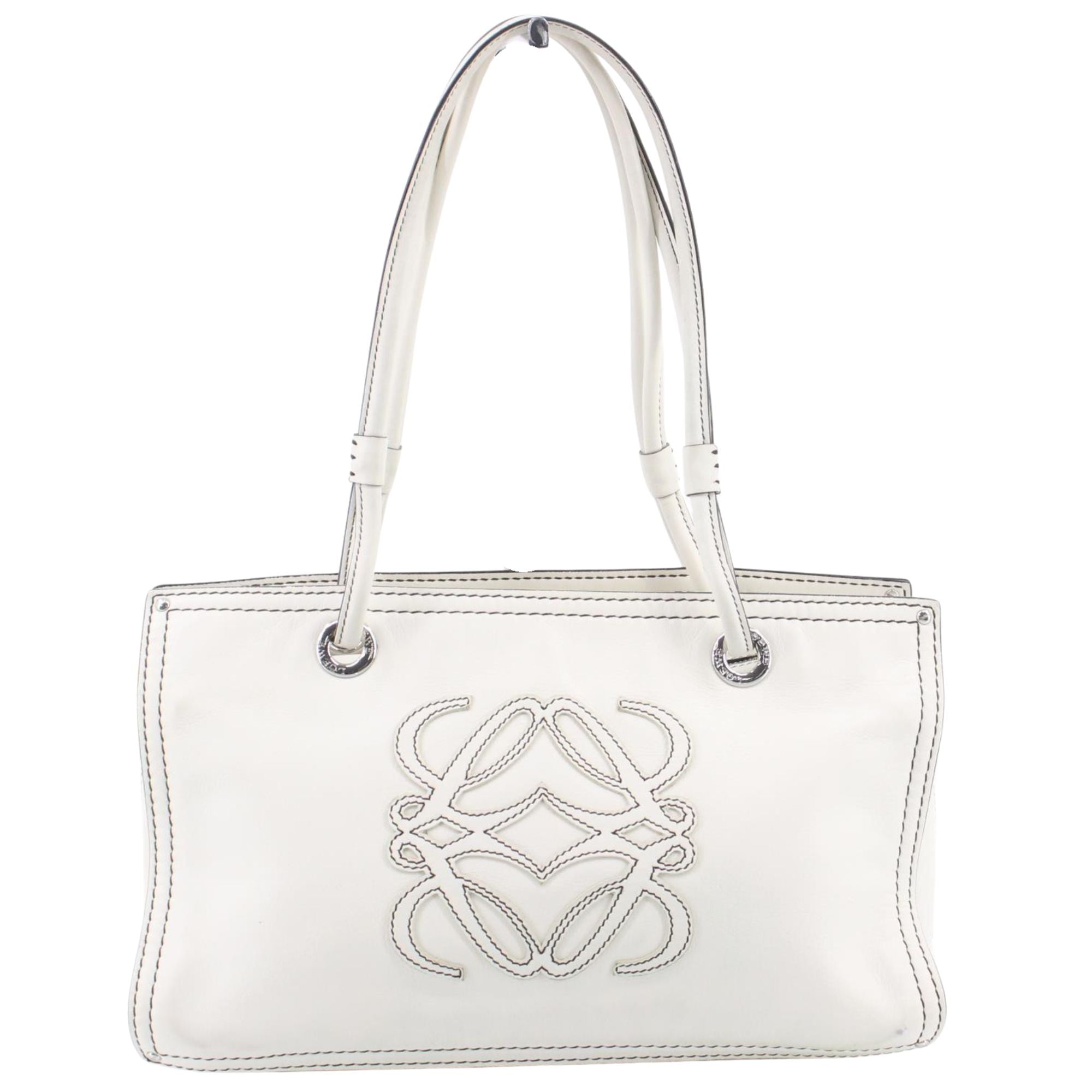 Bolso Loewe Tote en Piel Blanca con Anagrama y Logo LOEWE – Vintage