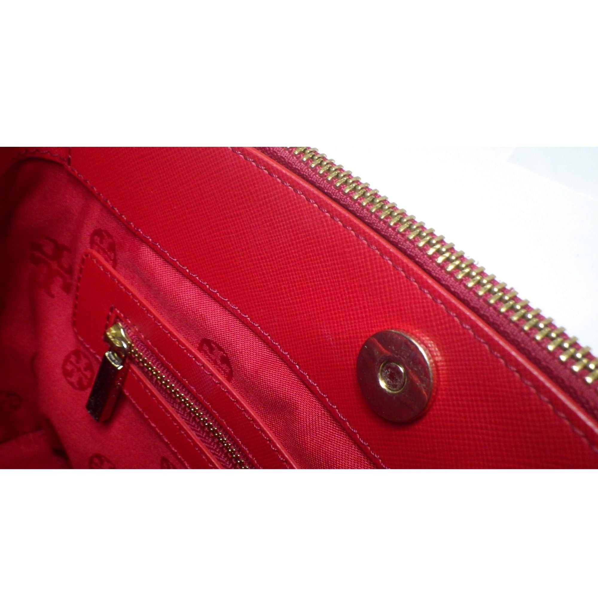 Tory Burch Bolso de Mano Tote Rojo de Piel Saffiano con Herrajes Dorados