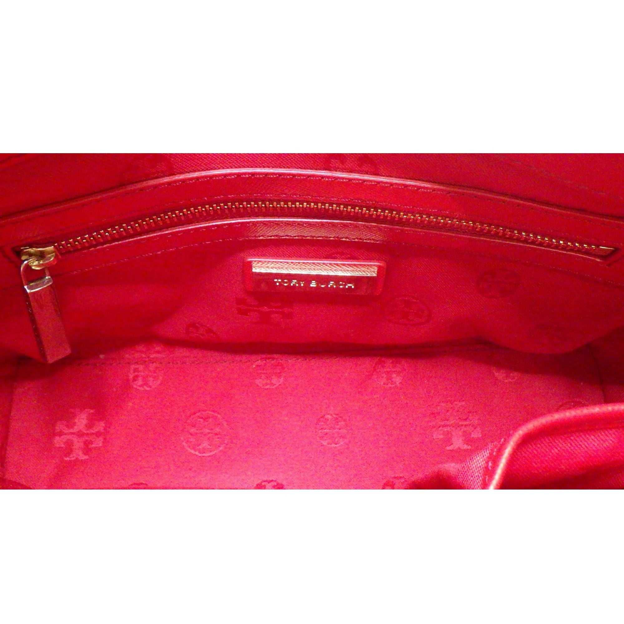 Tory Burch Bolso de Mano Tote Rojo de Piel Saffiano con Herrajes Dorados
