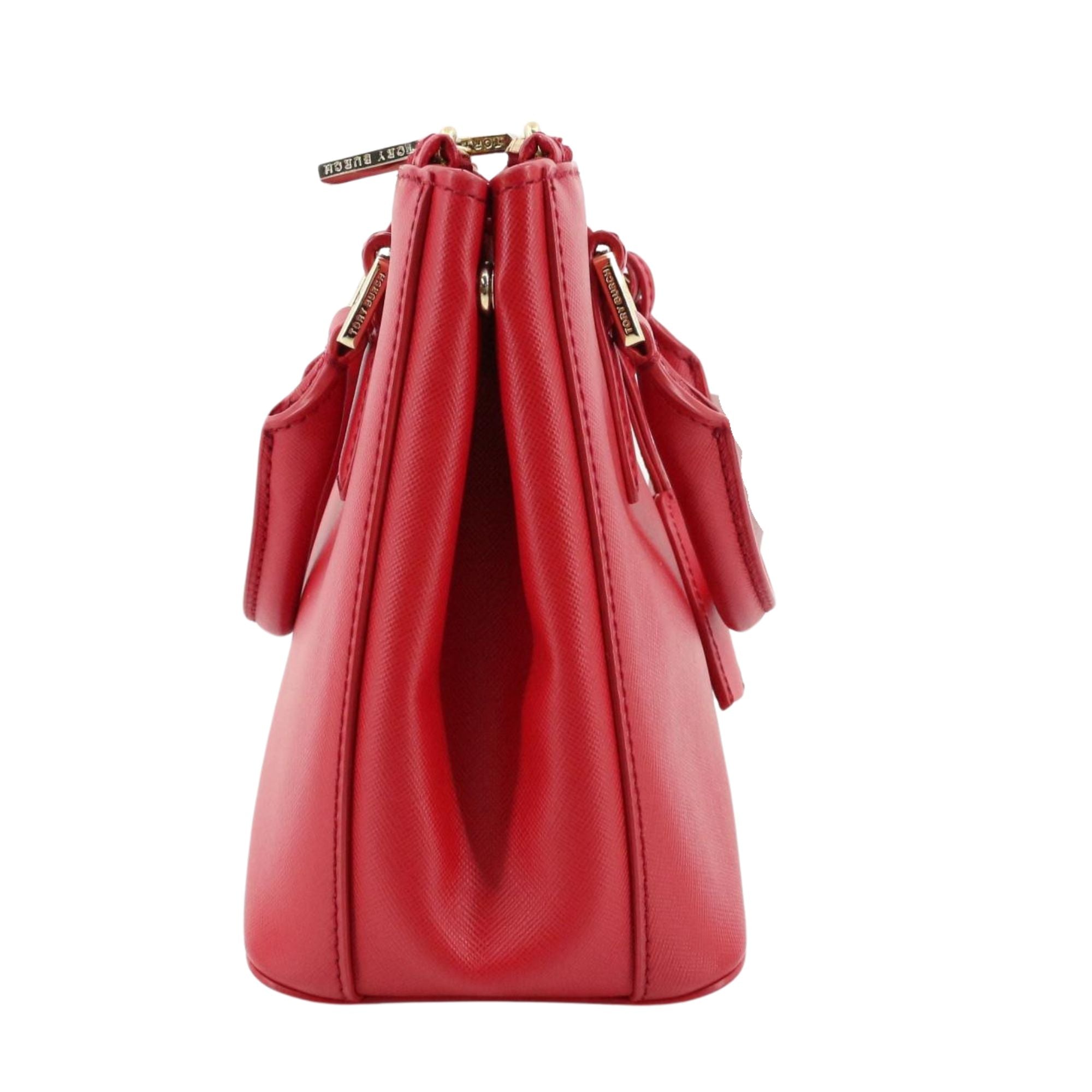 Tory Burch Bolso de Mano Tote Rojo de Piel Saffiano con Herrajes Dorados