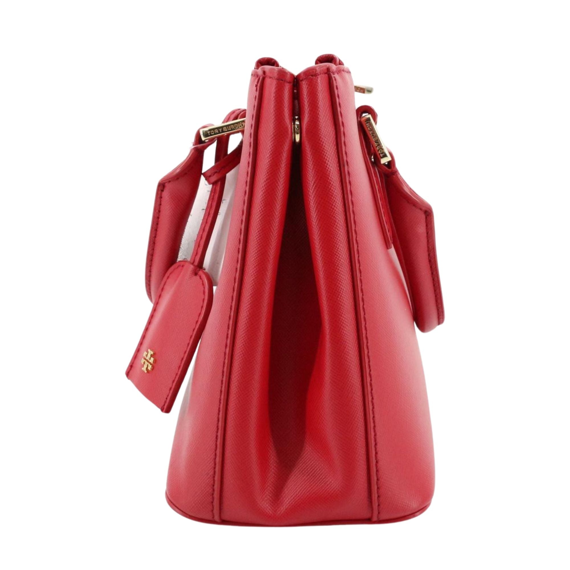 Tory Burch Bolso de Mano Tote Rojo de Piel Saffiano con Herrajes Dorados