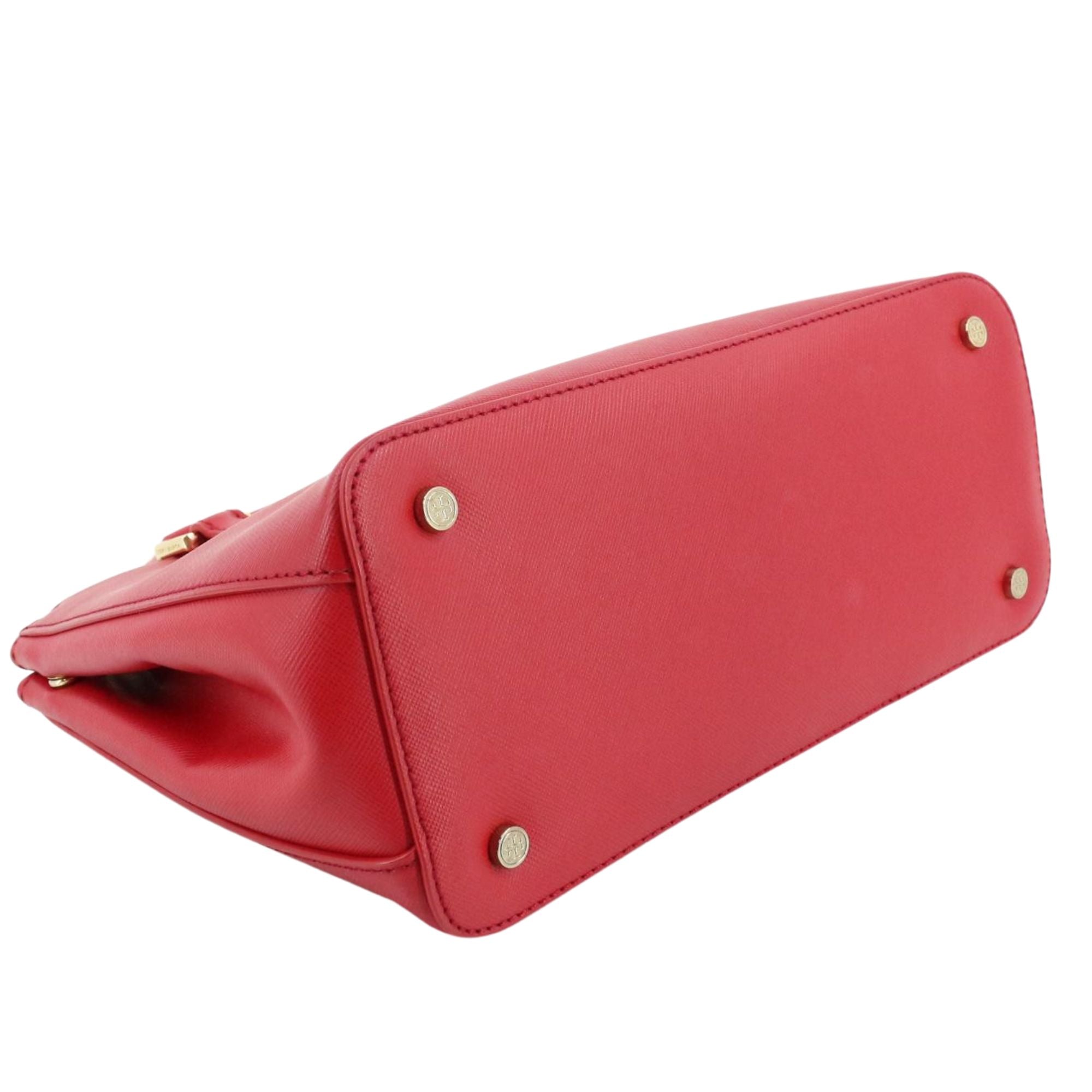 Tory Burch Bolso de Mano Tote Rojo de Piel Saffiano con Herrajes Dorados
