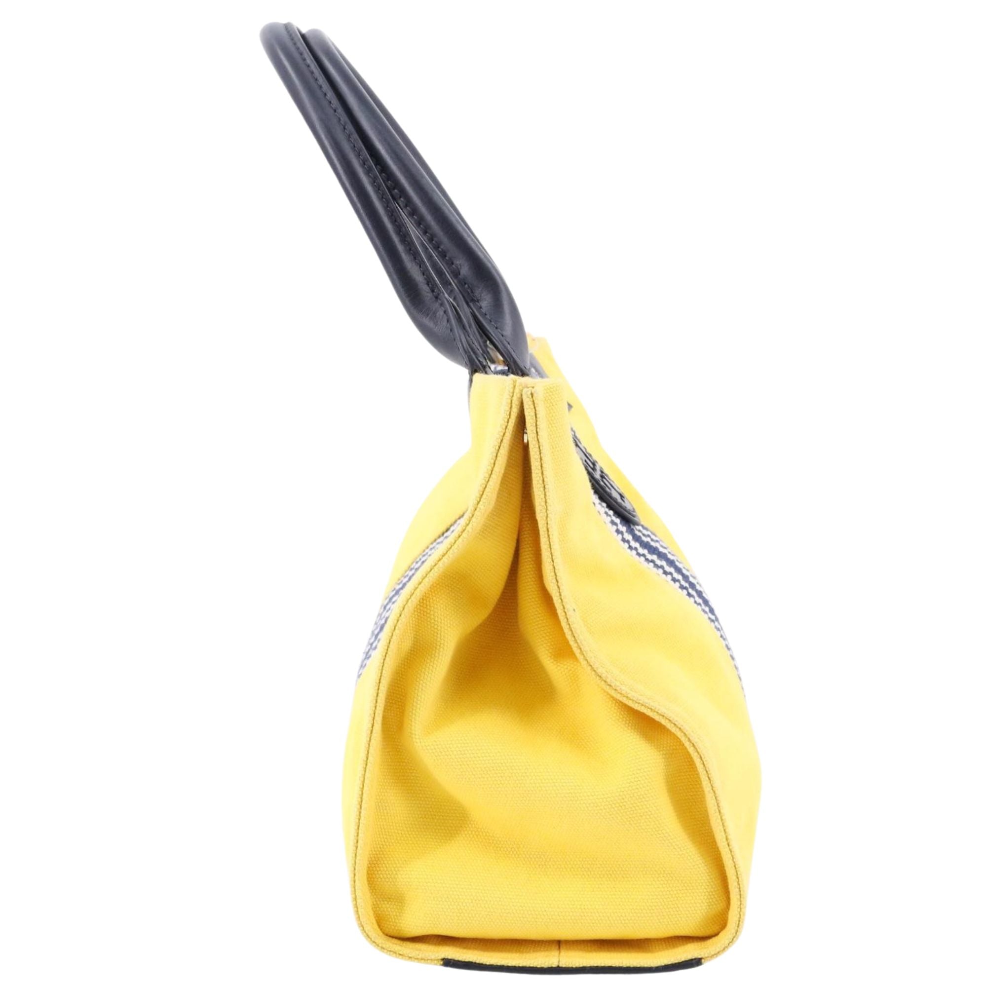 Bolso Tory Burch Ella Tote Amarillo y Azul Marino | Lona y Piel | 26 cm