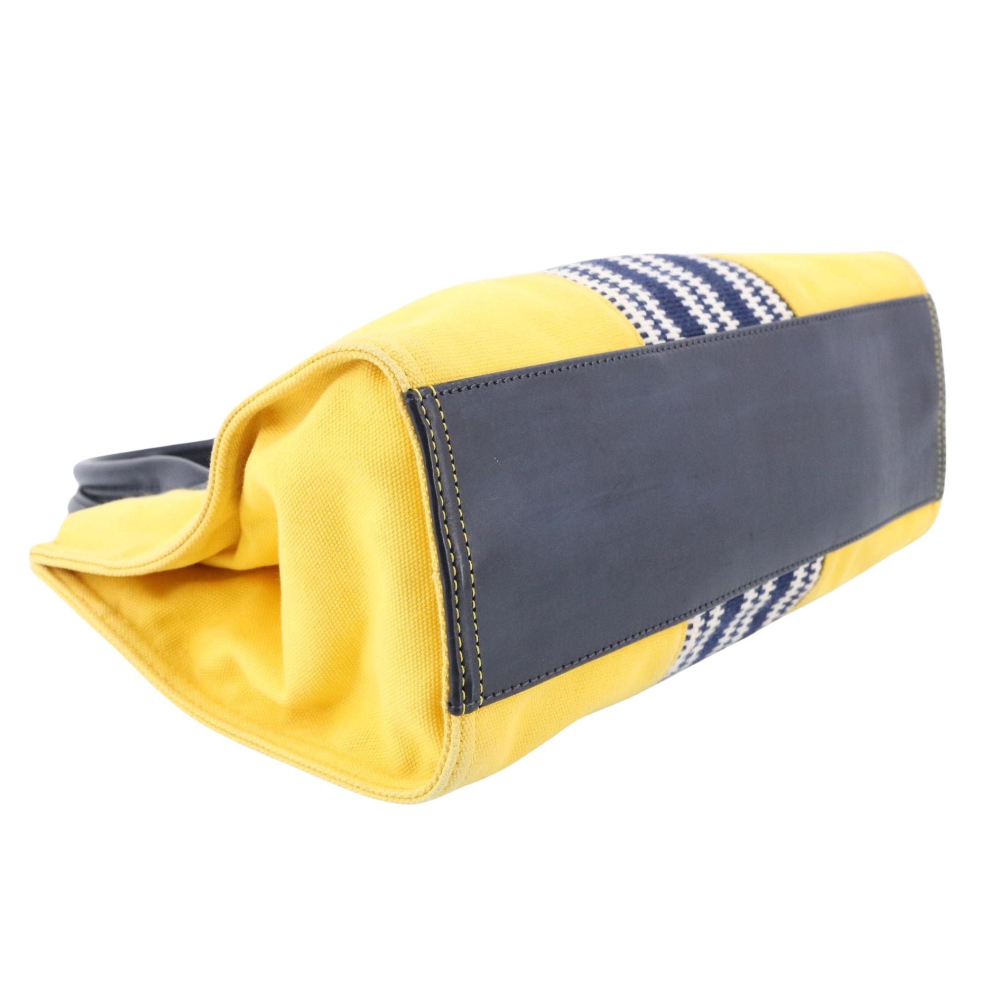 Bolso Tory Burch Ella Tote Amarillo y Azul Marino | Lona y Piel | 26 cm