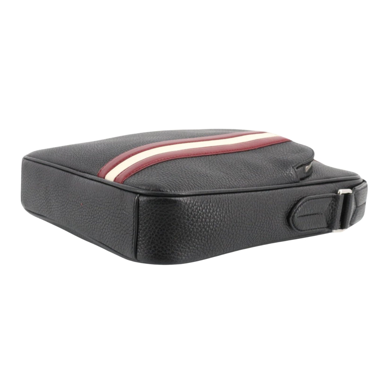 Bally – Bolso bandolera de piel negra con franjas rojas y blancas