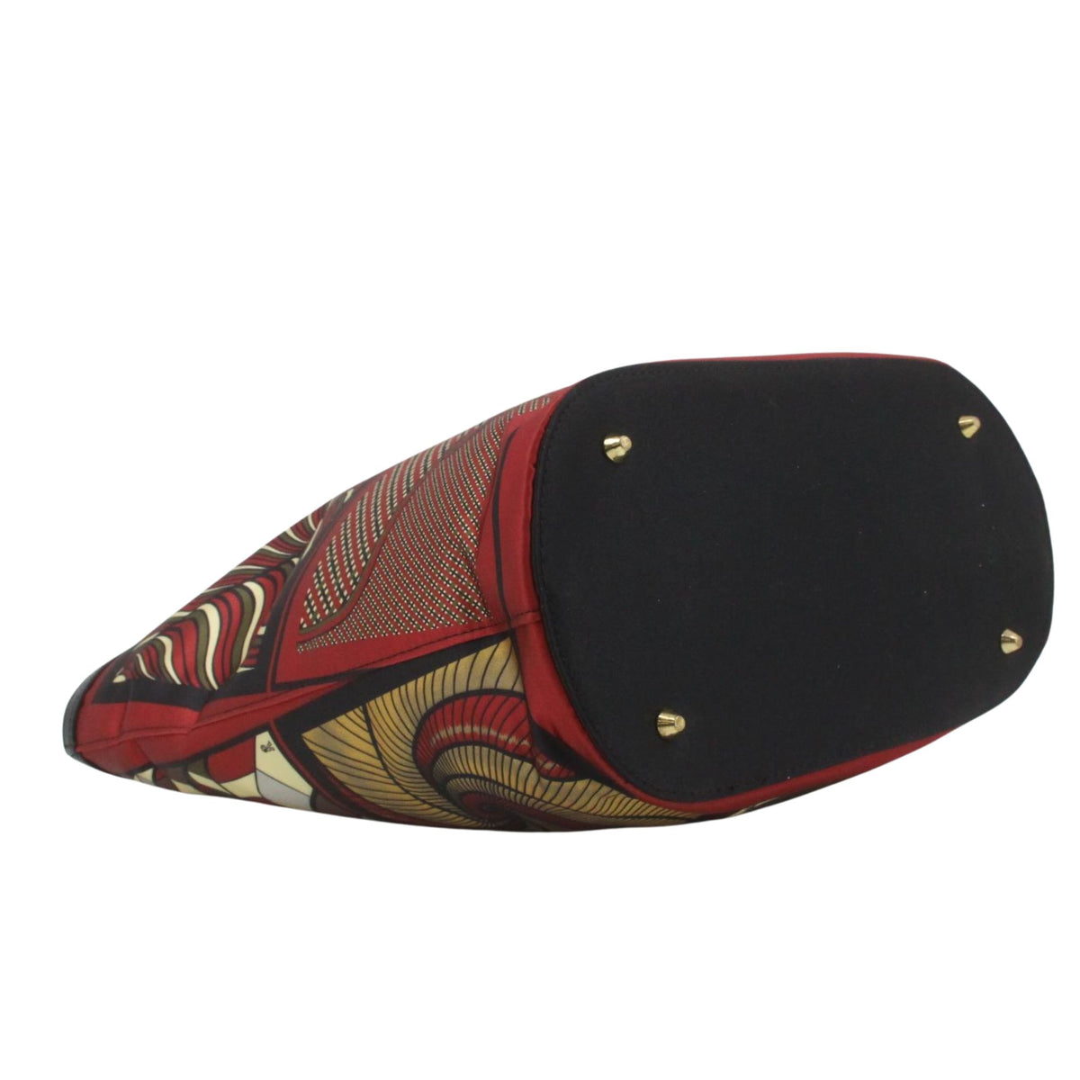 Roberta di Camerino – Bolso de mano estampado geométrico rojo con asas de piel negra