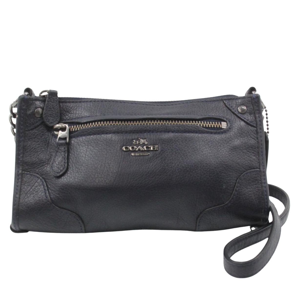 Coach New York – Bolso bandolera de piel azul marino con cadena