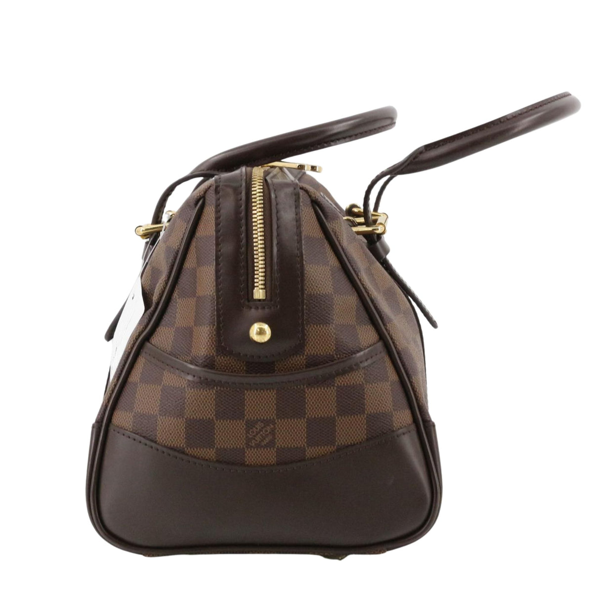 Louis Vuitton Berkeley Damier Ebene – Bolso de mano con placa dorada e interior rojo