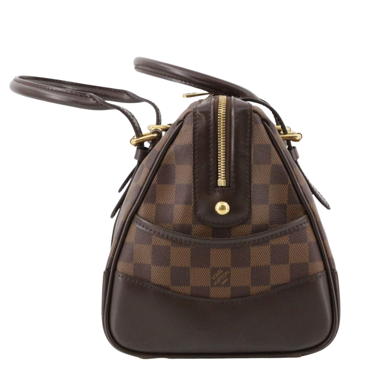 Louis Vuitton Berkeley Damier Ebene – Bolso de mano con placa dorada e interior rojo
