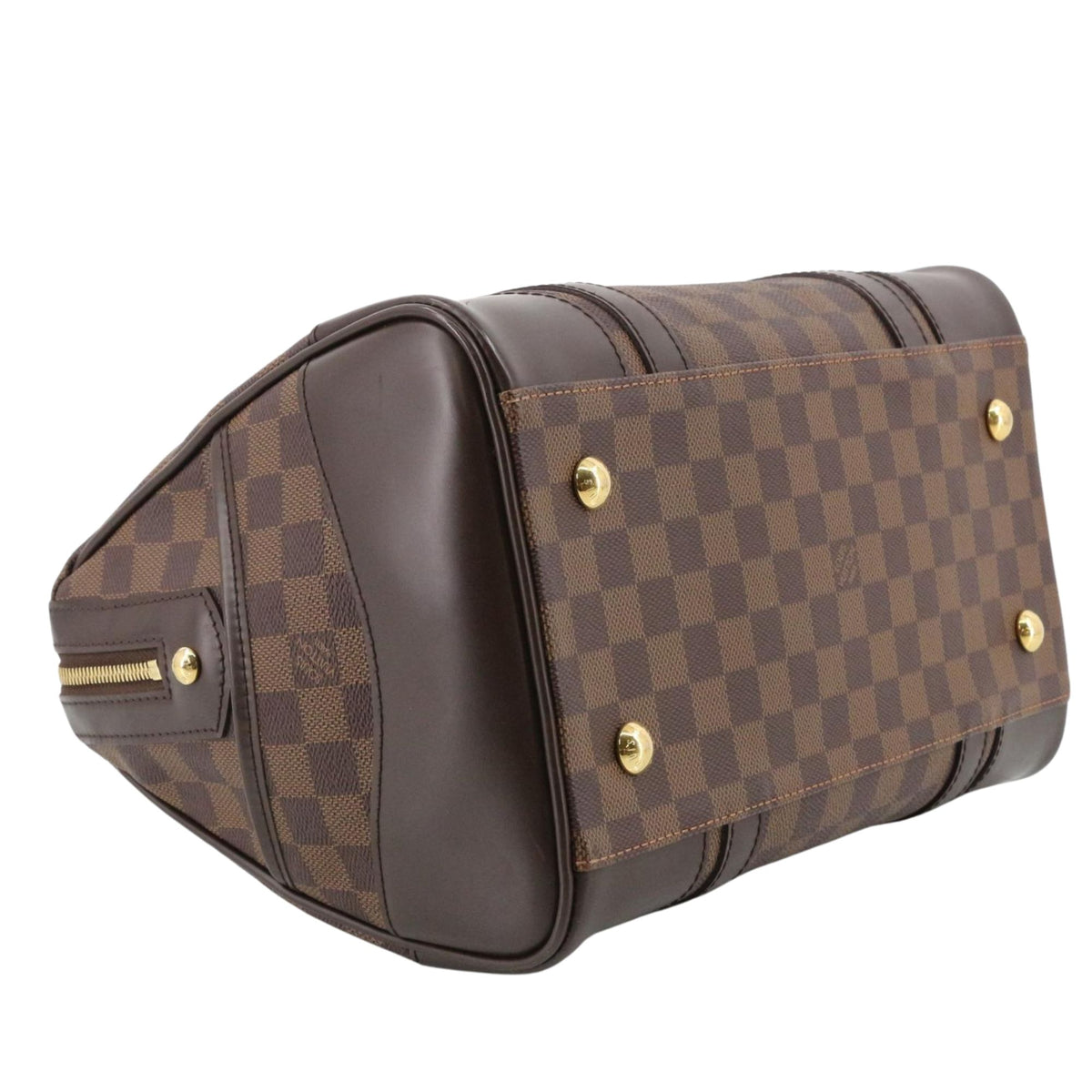 Louis Vuitton Berkeley Damier Ebene – Bolso de mano con placa dorada e interior rojo