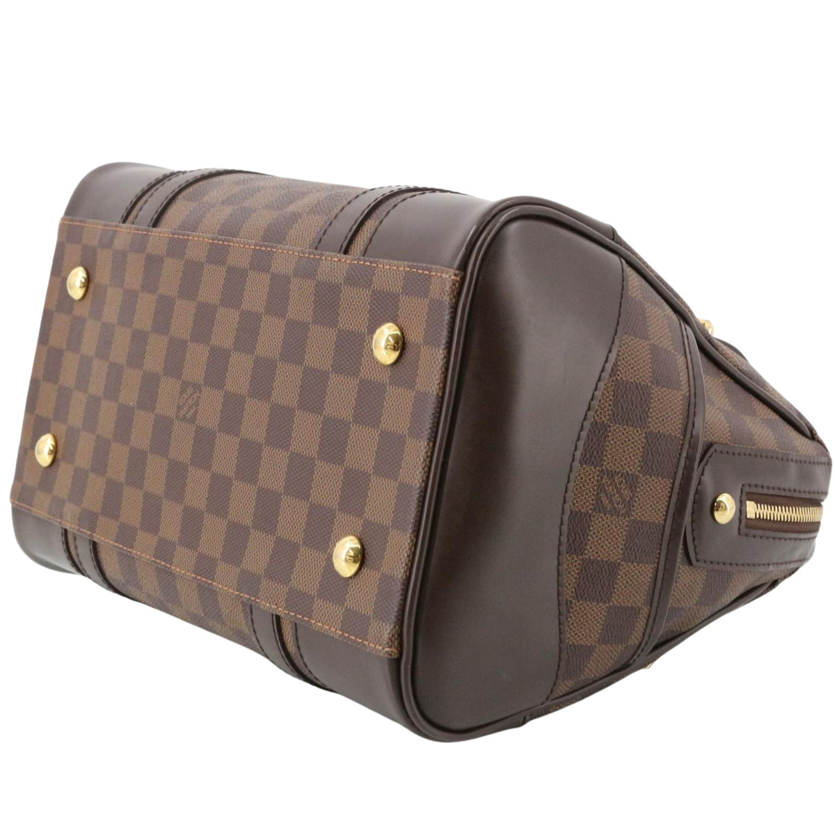 Louis Vuitton Berkeley Damier Ebene – Bolso de mano con placa dorada e interior rojo