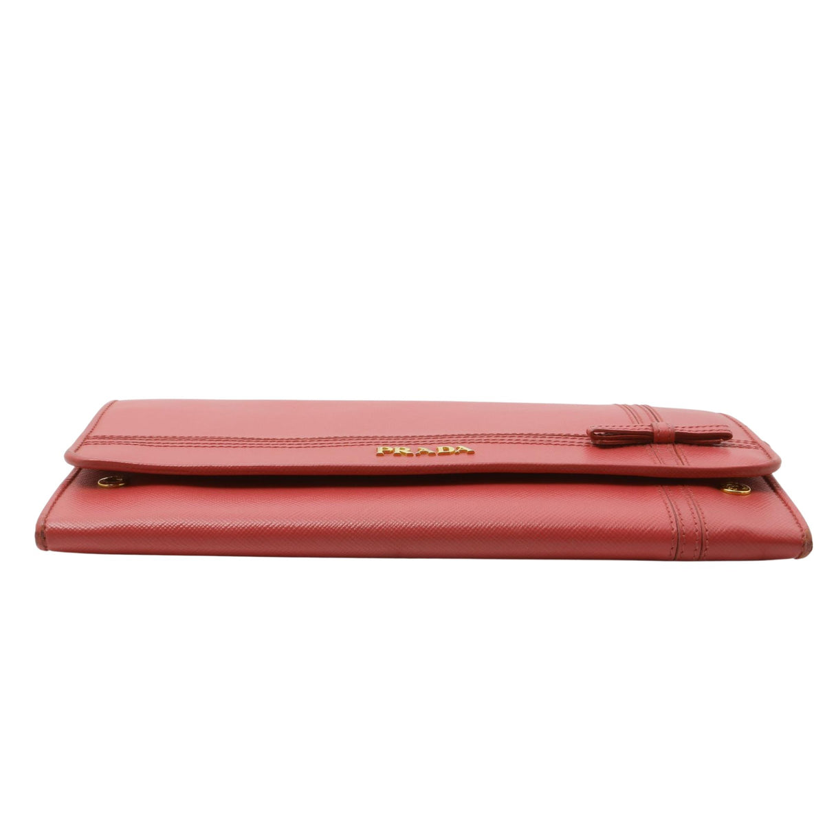 Prada Saffiano – Bolso cartera de piel roja con cadena dorada y lazo