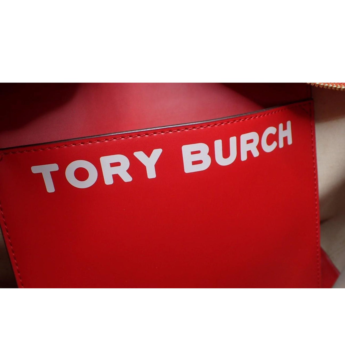 Tory Burch T Monogram – Bolso Tote de jacquard rojo y blanco con detalles de piel
