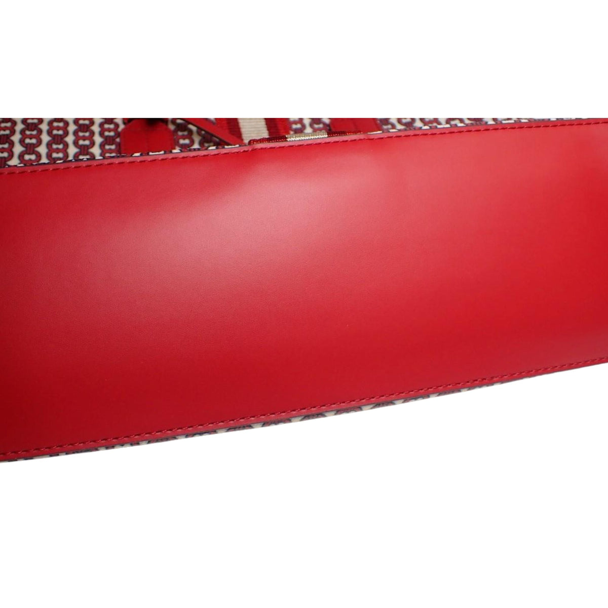 Tory Burch T Monogram – Bolso Tote de jacquard rojo y blanco con detalles de piel