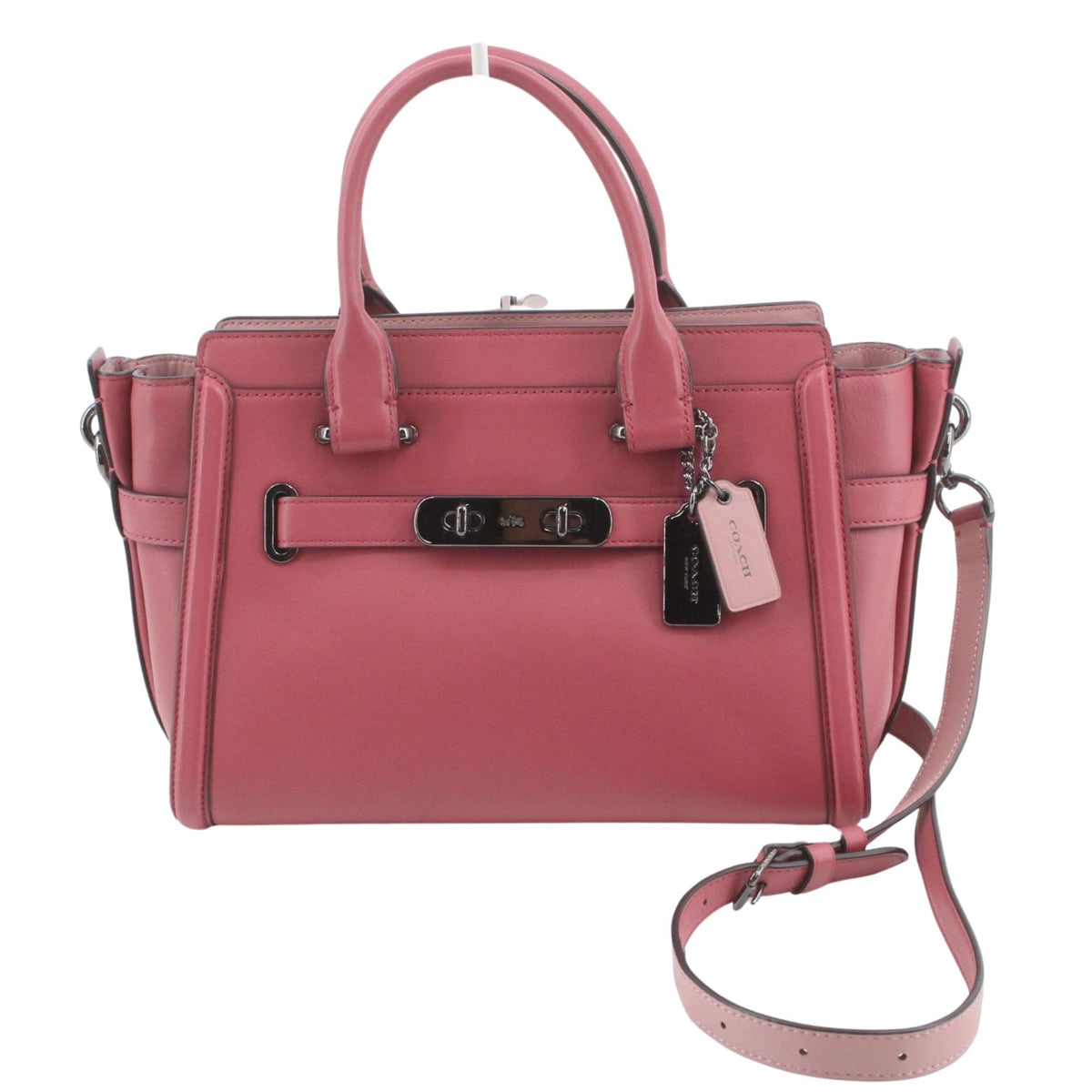 Coach Swagger 27 – Bolso de piel rosa con herrajes plateados y bandolera