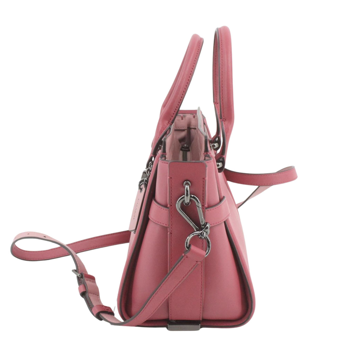 Coach Swagger 27 – Bolso de piel rosa con herrajes plateados y bandolera