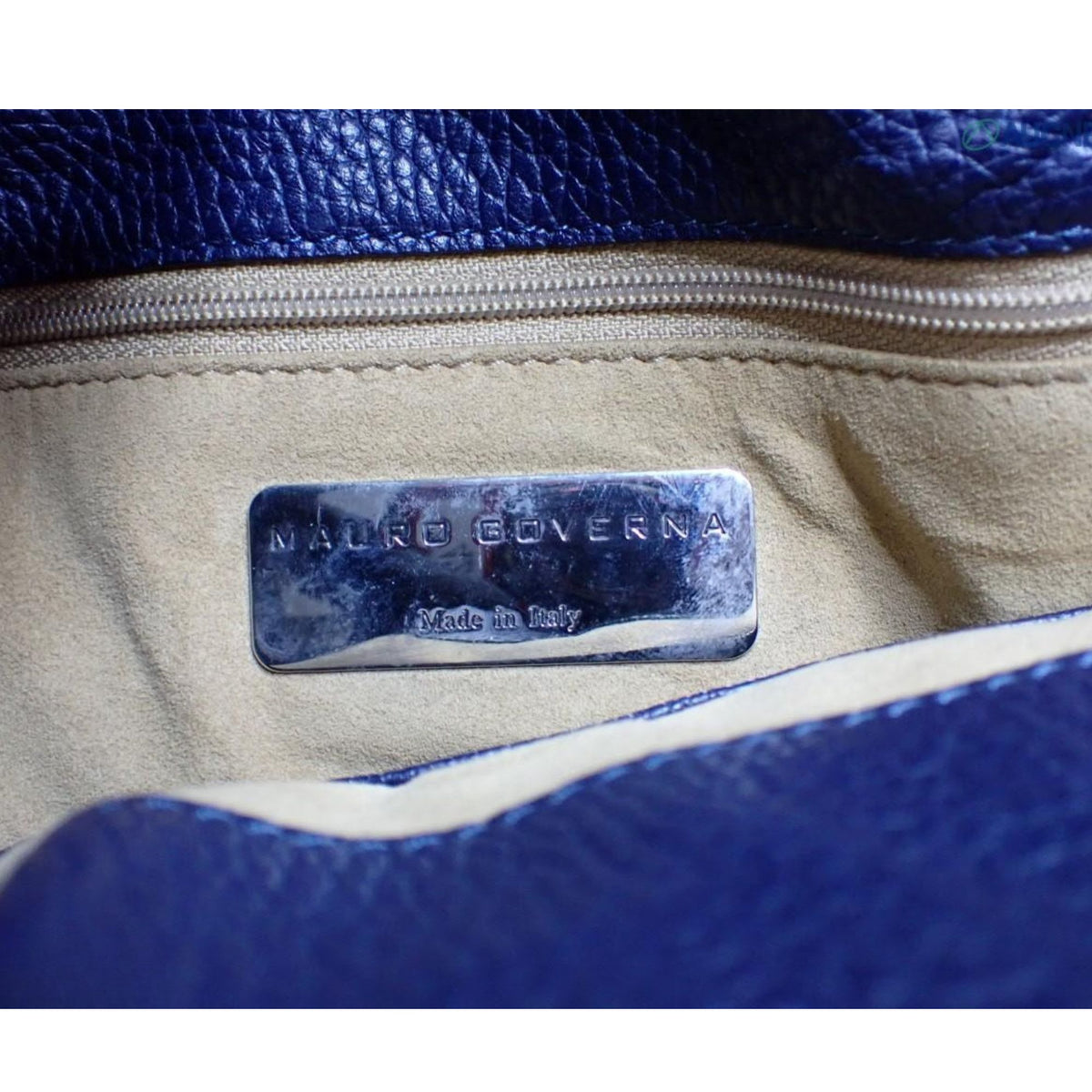 Mauro Governa – Bolso de piel azul marino con asas y bandolera | Made in Italy