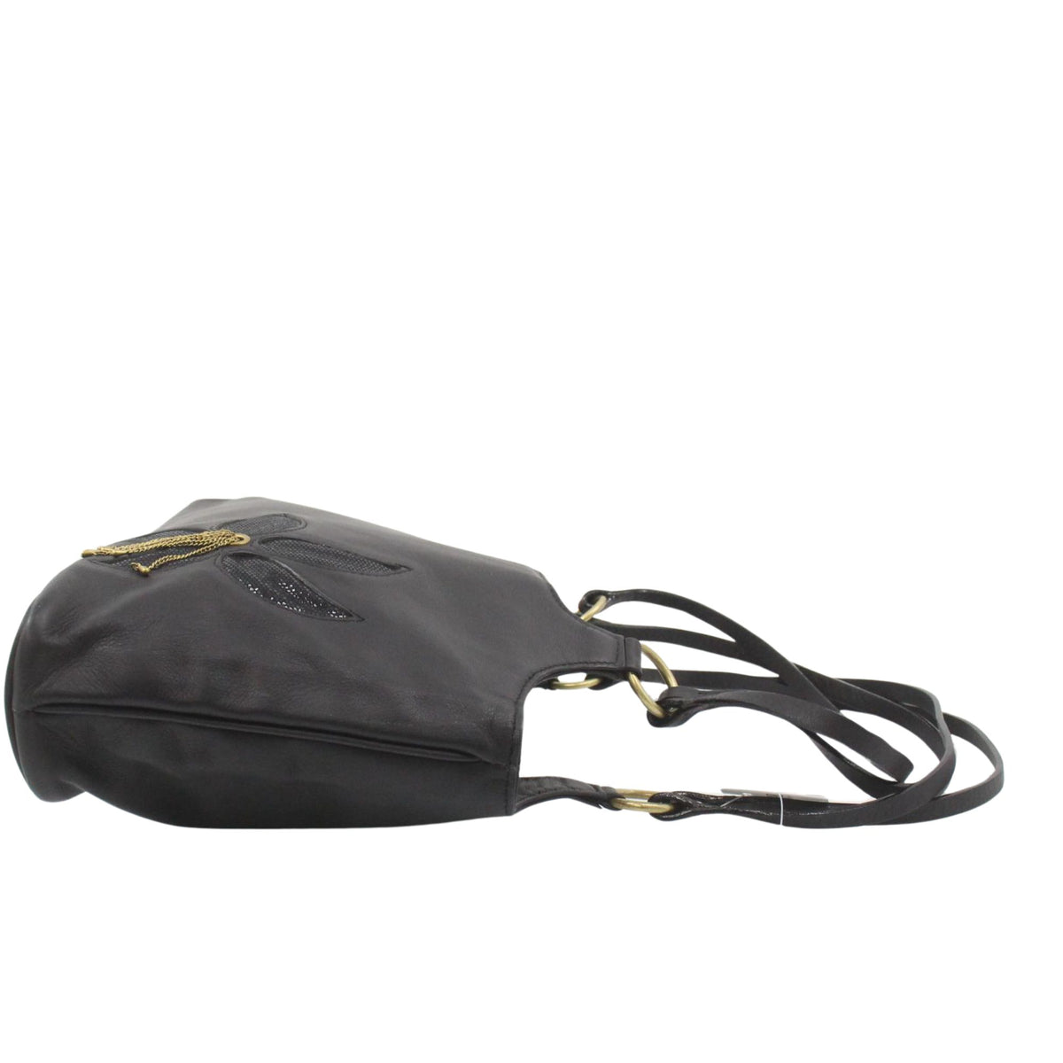 Chloé – Bolso de hombro negro de piel con flores y detalles dorados