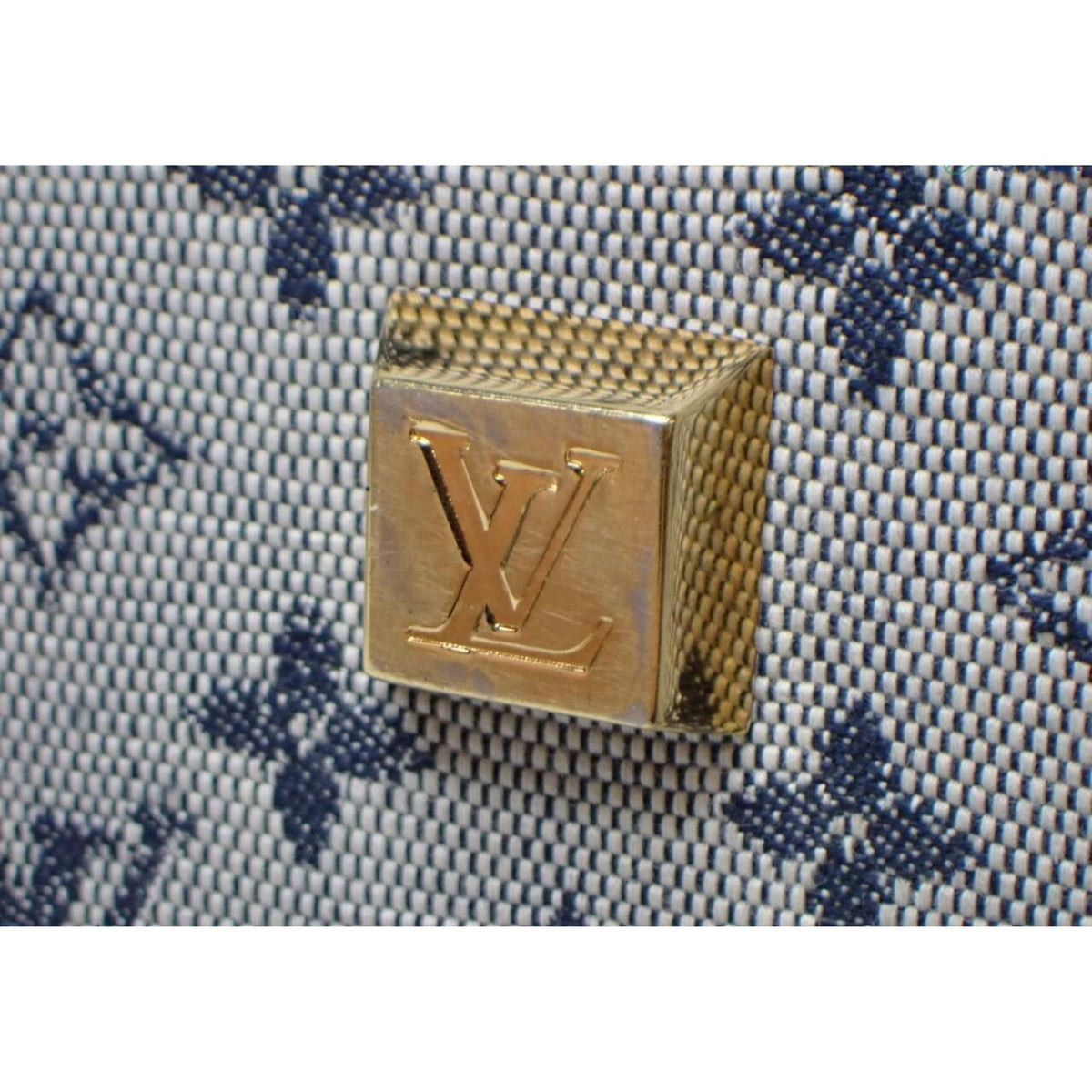 Louis Vuitton Monogram Mini Lin – Bolso Bowling de lona azul marino y beige
