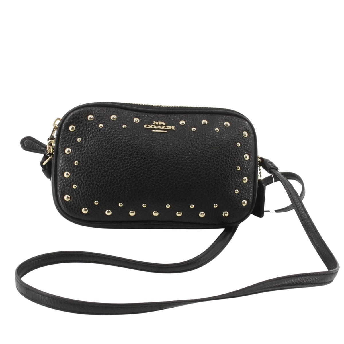 Coach – Bolso bandolera negro de piel granulada con tachuelas doradas