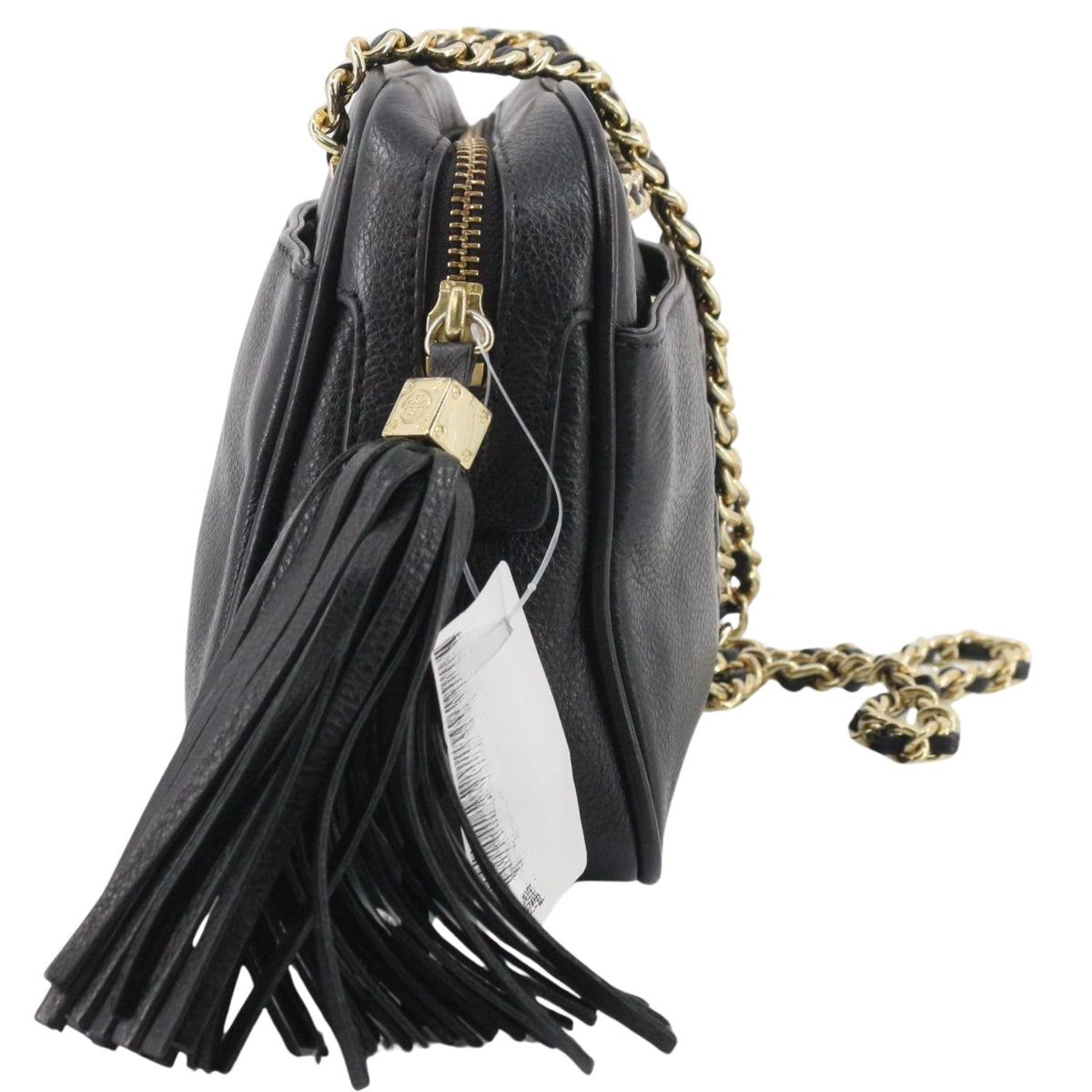 Bolso Tory Burch Negro de Piel con Cadena Dorada y Borla | 22 cm