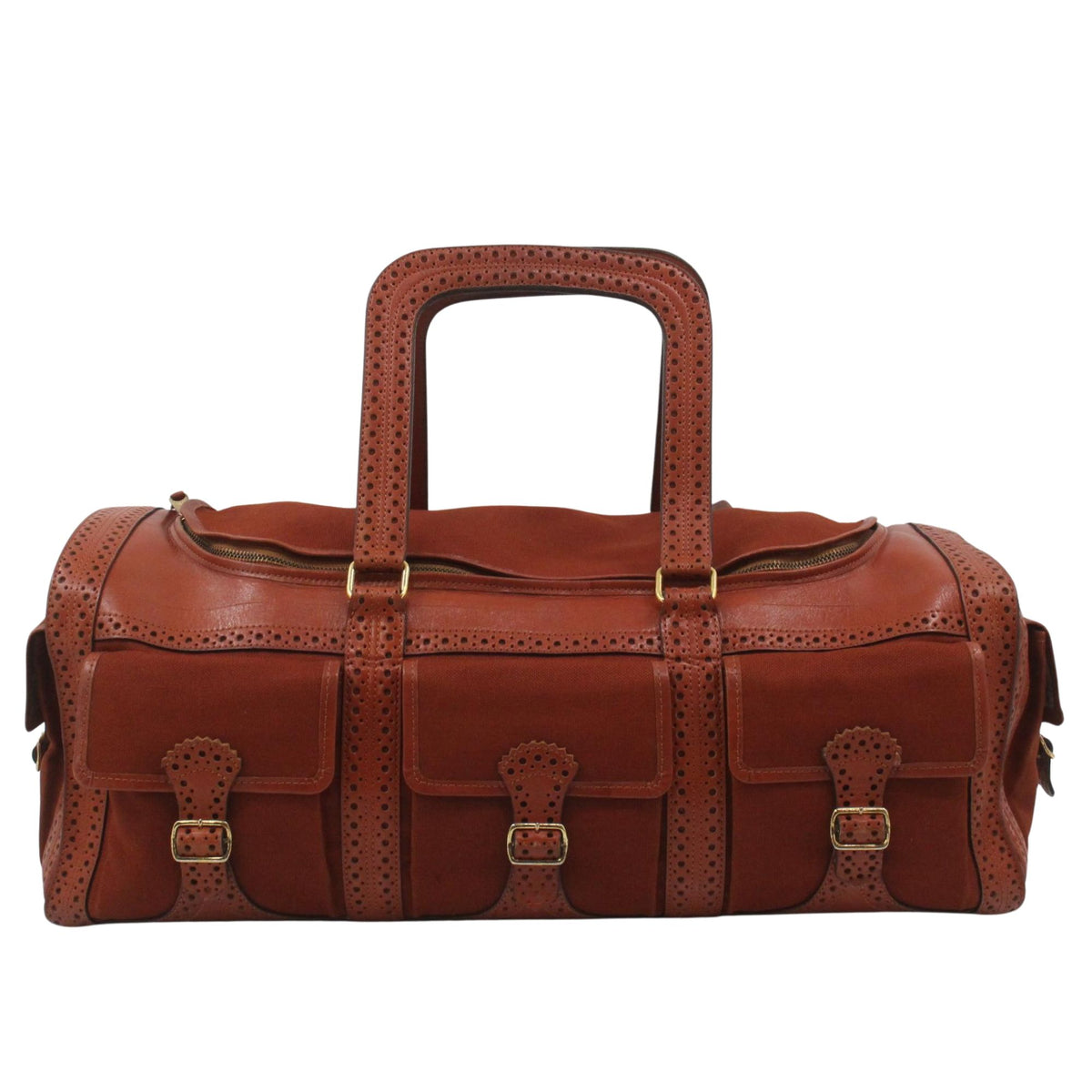 Yves Saint Laurent Bagages – Bolso de viaje vintage marrón coñac con piel perforada y cinco bolsillos